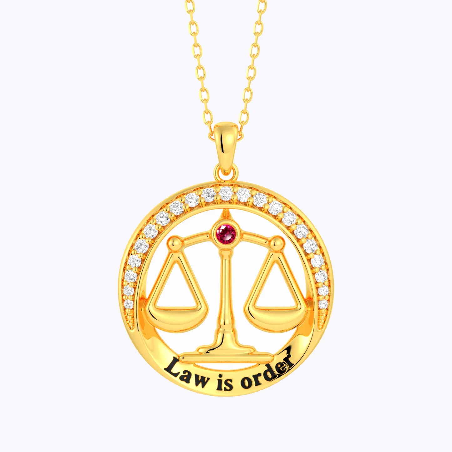 Custom Round Shape Scales of Justice Necklace with Birthstone