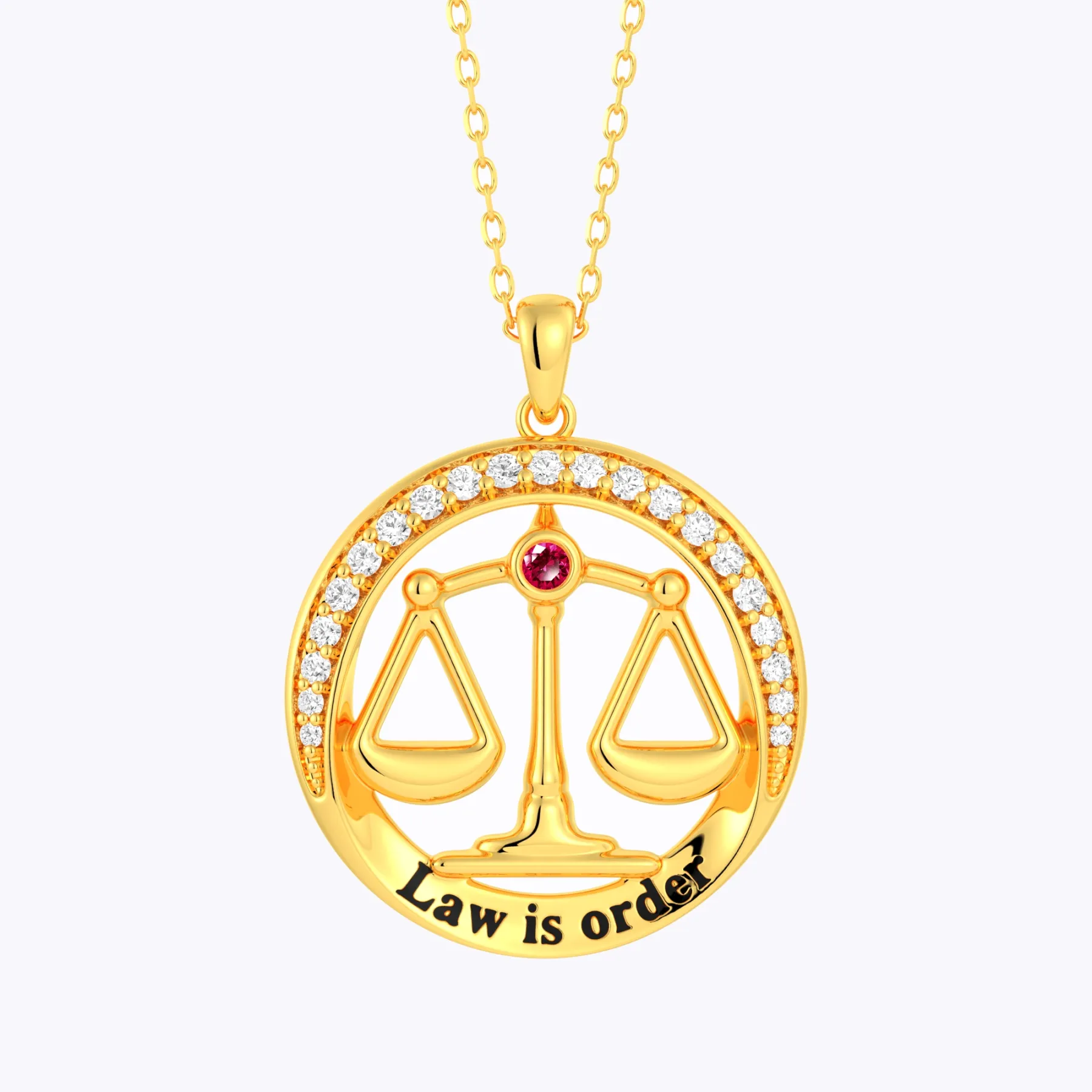 Custom Round Shape Scales of Justice Necklace with Birthstone