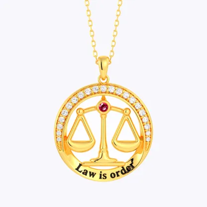 Custom Round Shape Scales of Justice Necklace with Birthstone