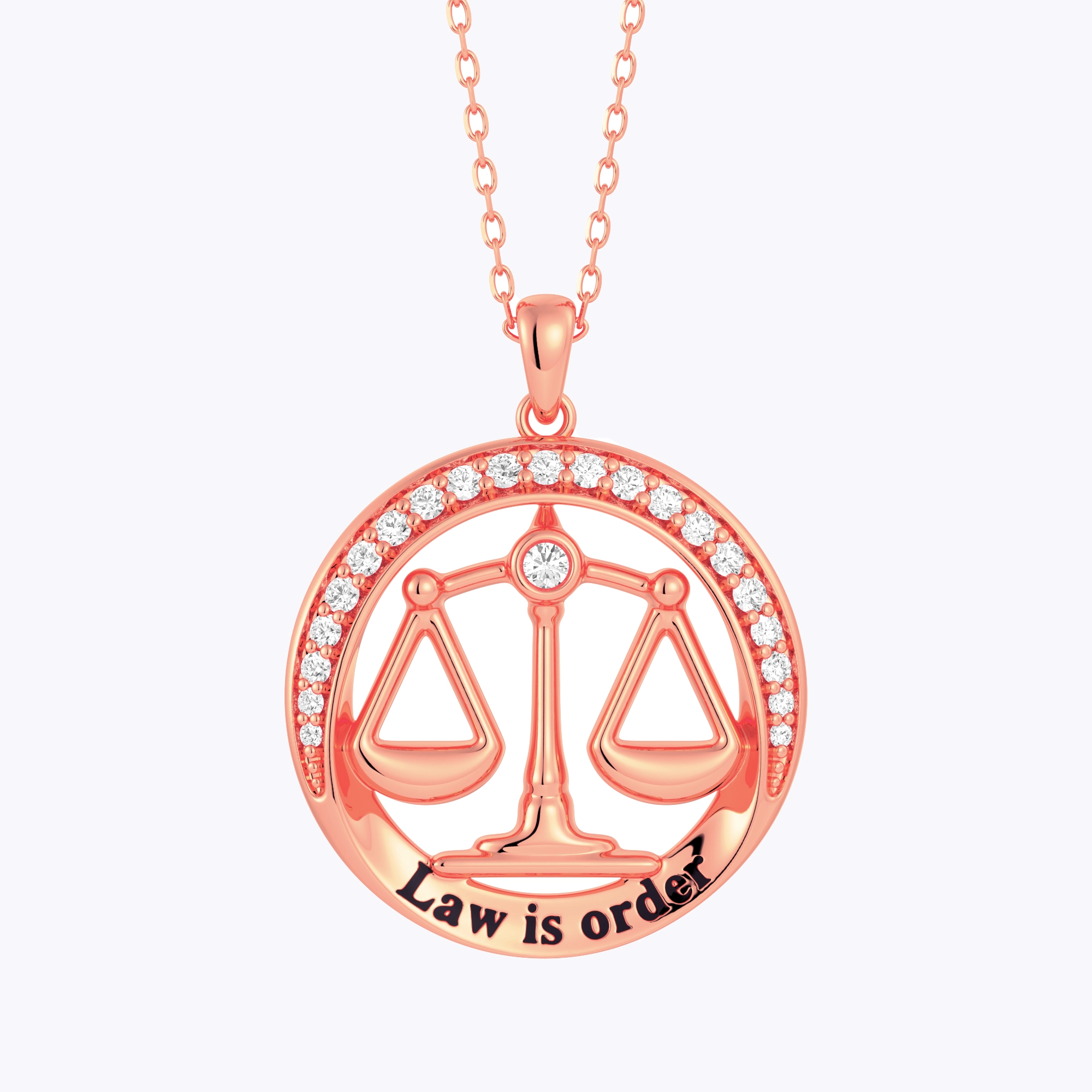 Custom Round Shape Scales of Justice Necklace with Birthstone