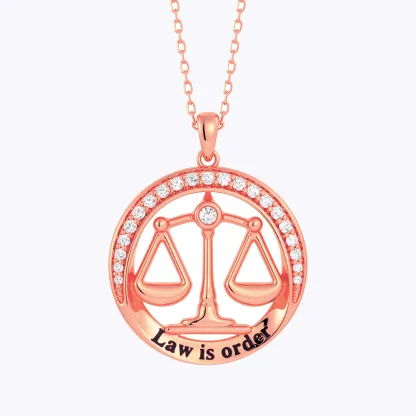 Custom Round Shape Scales of Justice Necklace with Birthstone