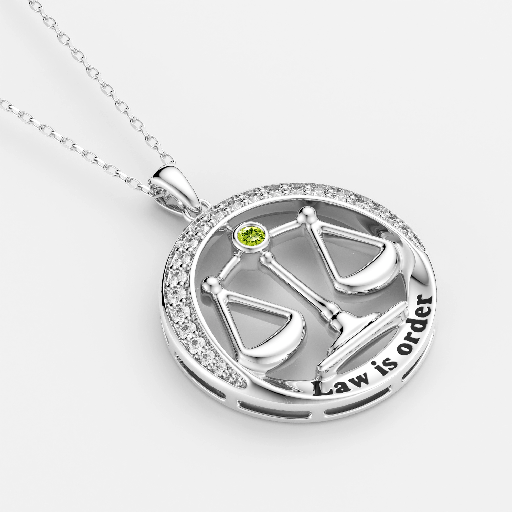 Custom Round Shape Scales of Justice Necklace with Birthstone