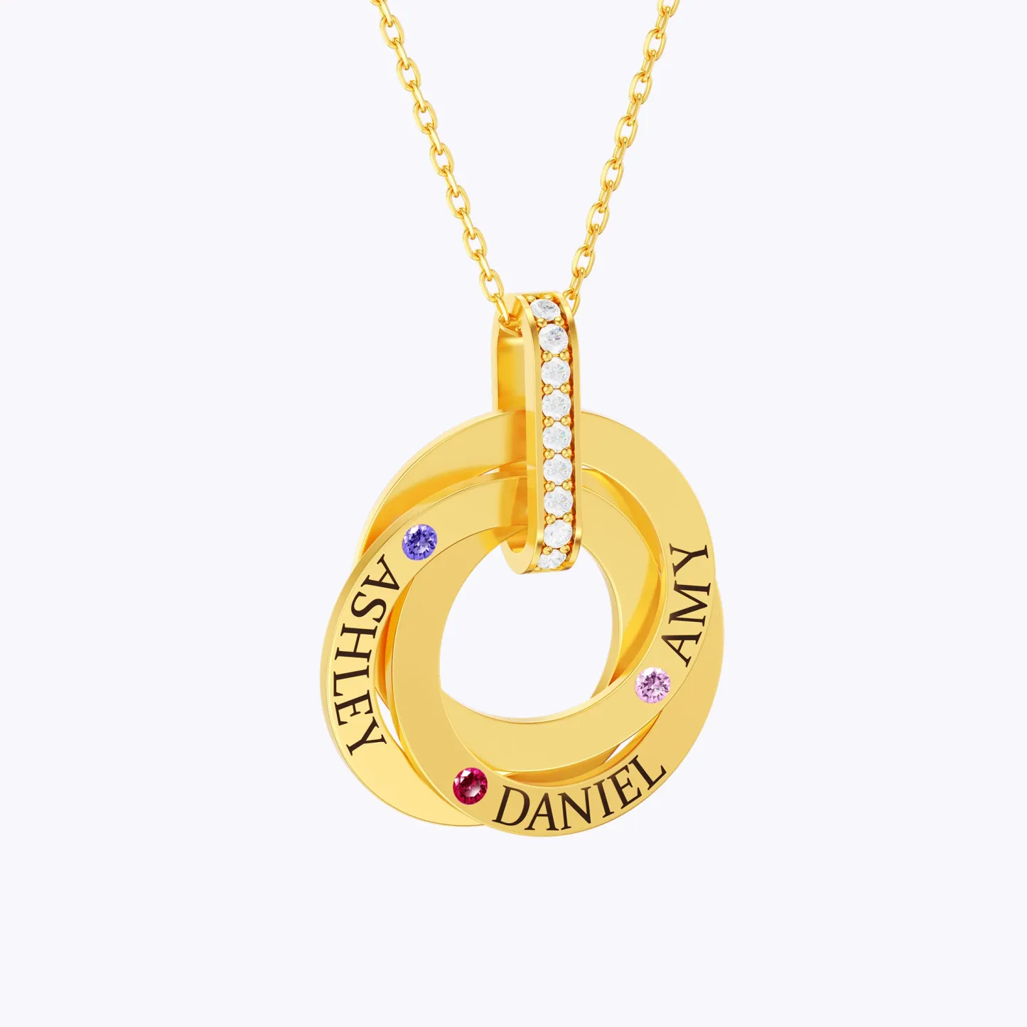 Personalized 1-4 Ring Pendant Necklace with Birthstones & Names