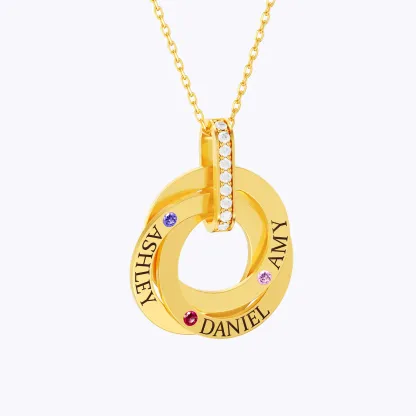 Personalized 1-4 Ring Pendant Necklace with Birthstones & Names