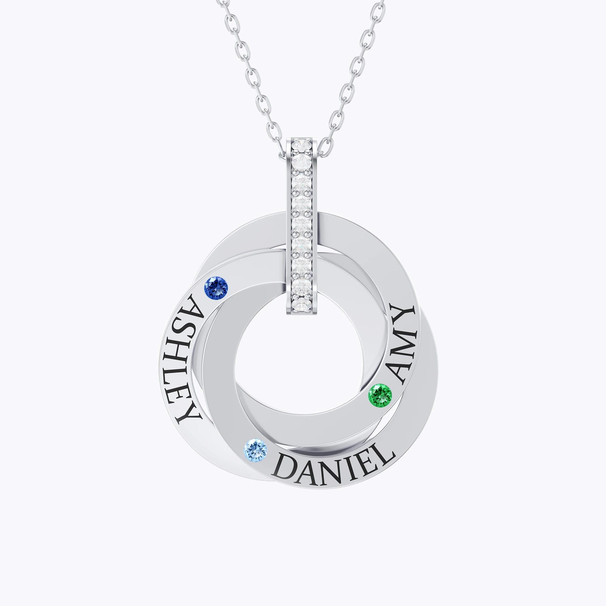 Personalized 1-4 Ring Pendant Necklace with Birthstones & Names
