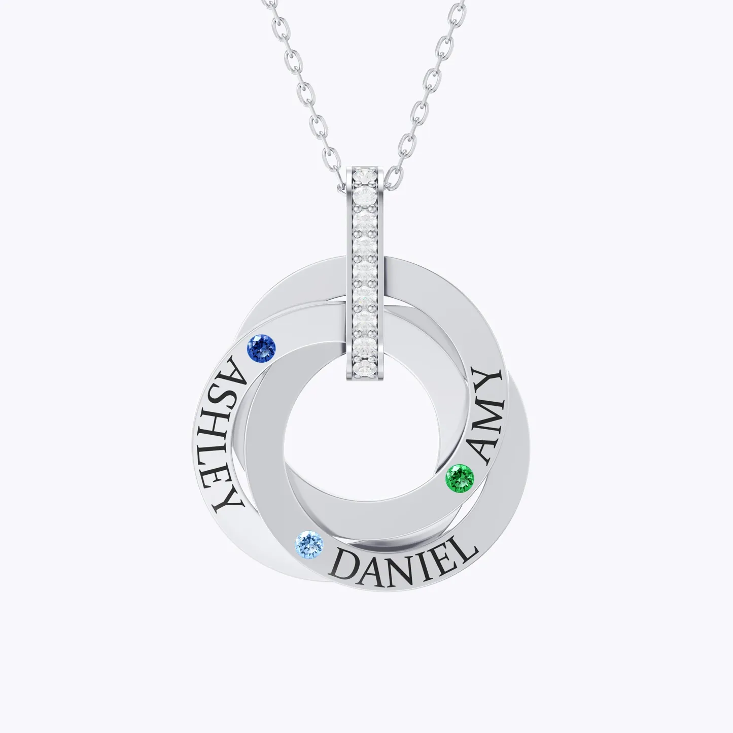 Personalized 1-4 Ring Pendant Necklace with Birthstones & Names