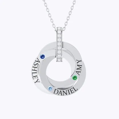 Personalized 1-4 Ring Pendant Necklace with Birthstones & Names