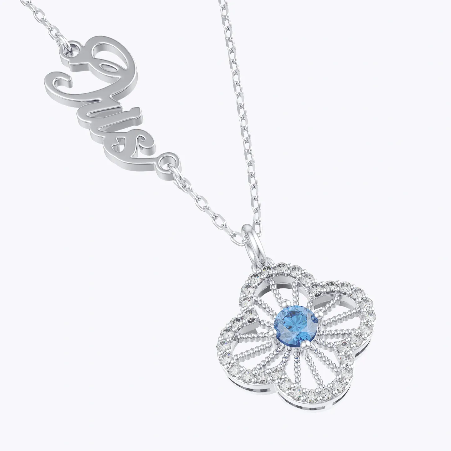 Custom Pavé Clover Necklace with Birthstone Name Necklace