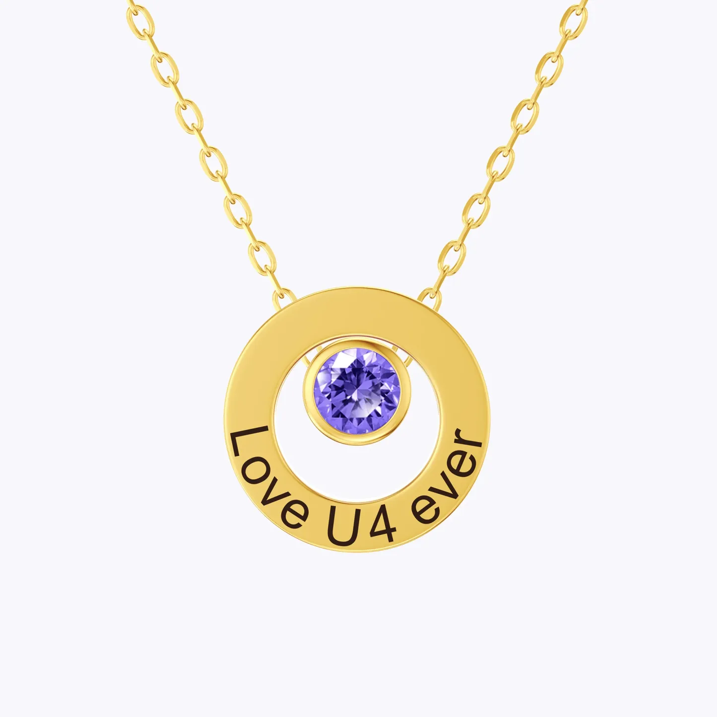 Personalized Circle Pendant Engraved Name Necklace with Round Birthstone