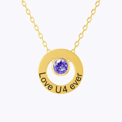 Personalized Circle Pendant Engraved Name Necklace with Round Birthstone