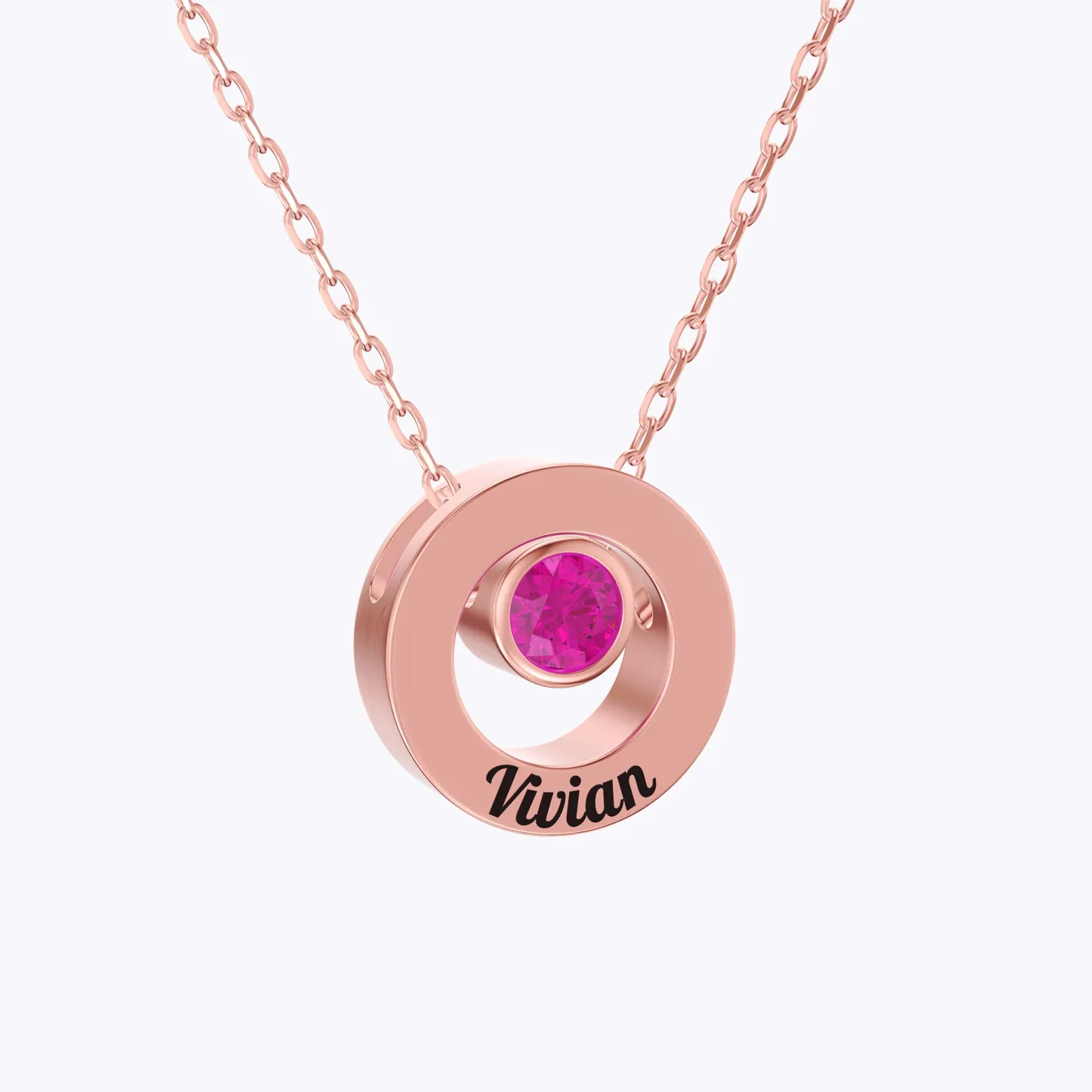 Personalized Circle Pendant Engraved Name Necklace with Round Birthstone