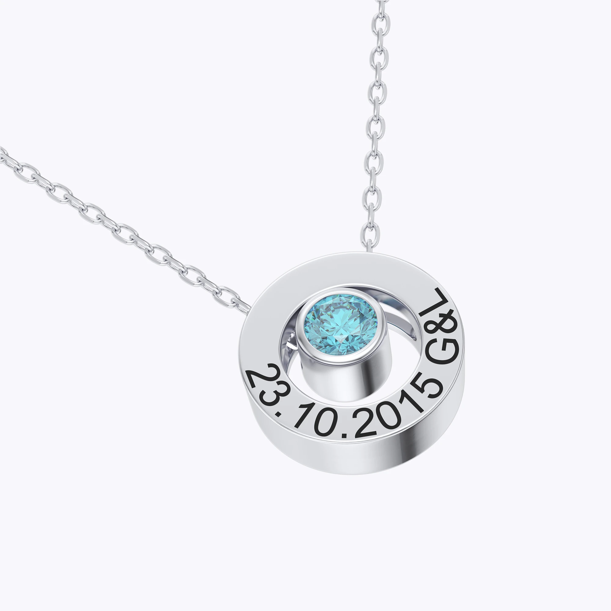 Personalized Circle Pendant Engraved Name Necklace with Round Birthstone