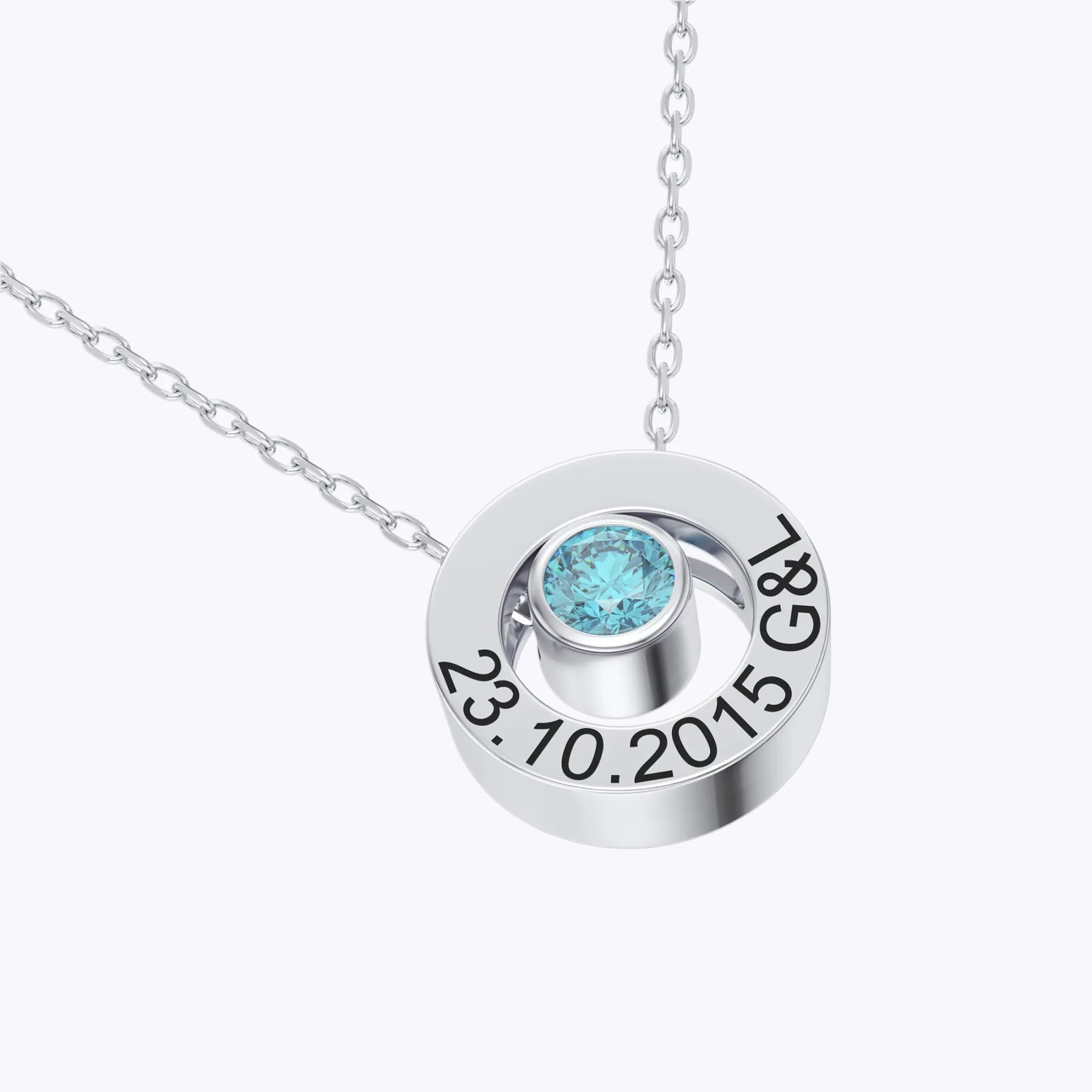 Personalized Circle Pendant Engraved Name Necklace with Round Birthstone