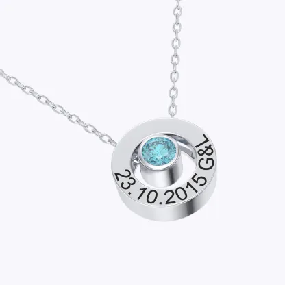 Personalized Circle Pendant Engraved Name Necklace with Round Birthstone