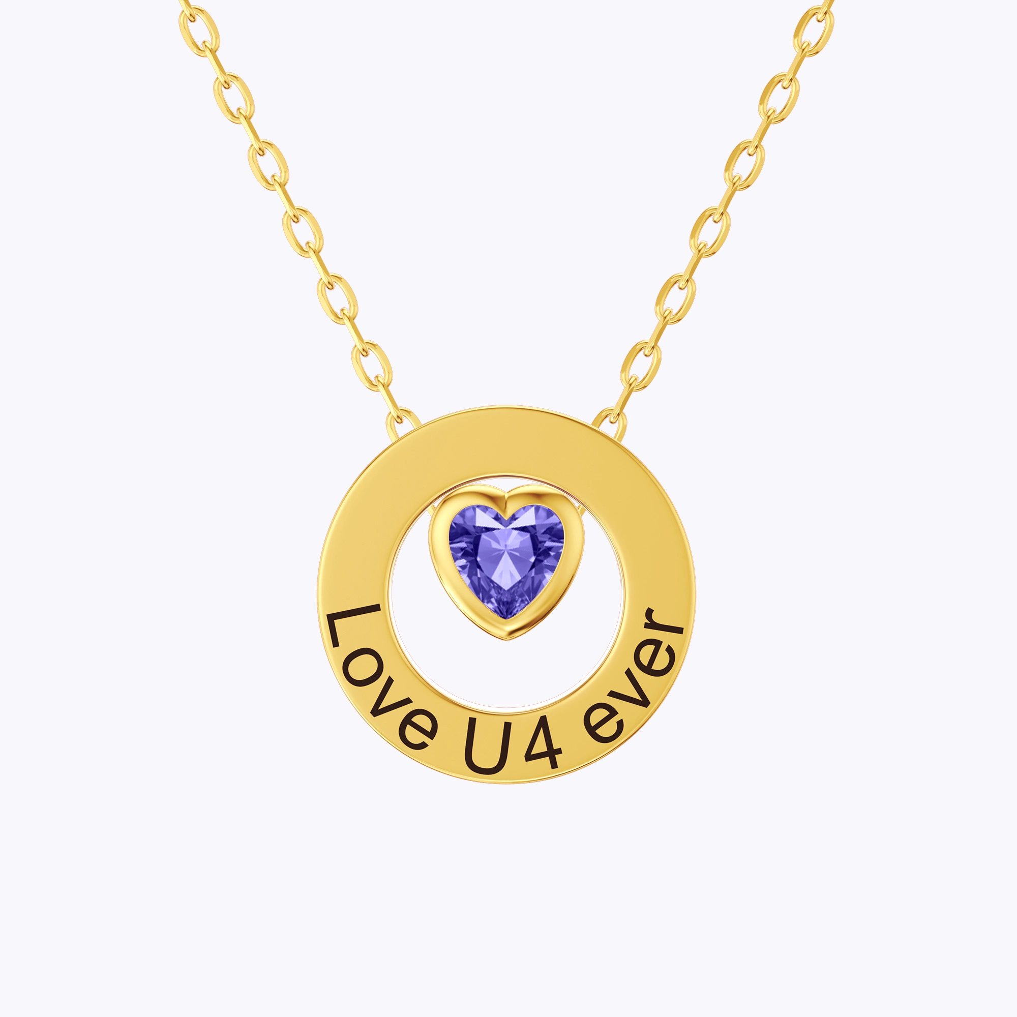 Personalized Circle Pendant Engraved Name Necklace with Heart Birthstone