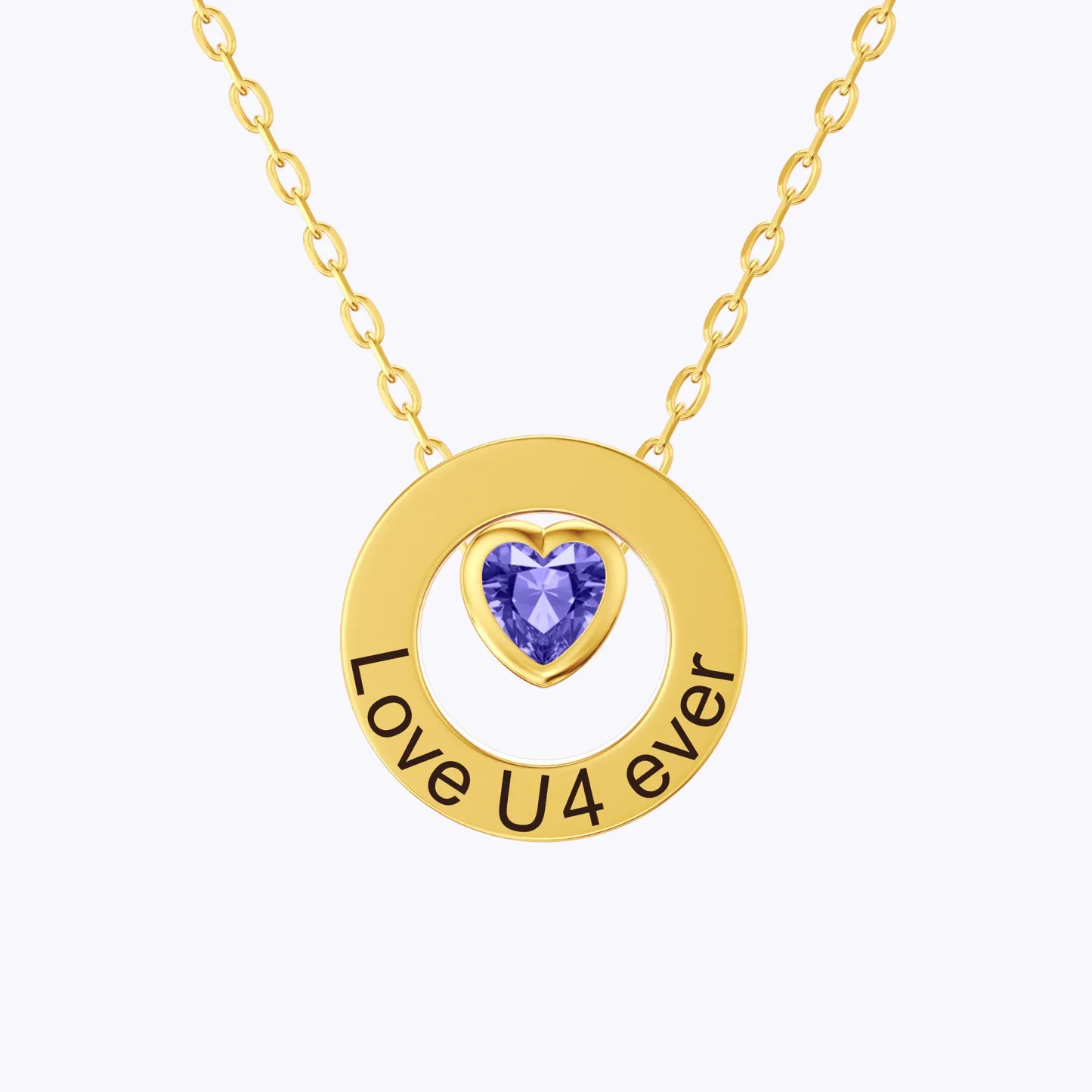 Personalized Circle Pendant Engraved Name Necklace with Heart Birthstone