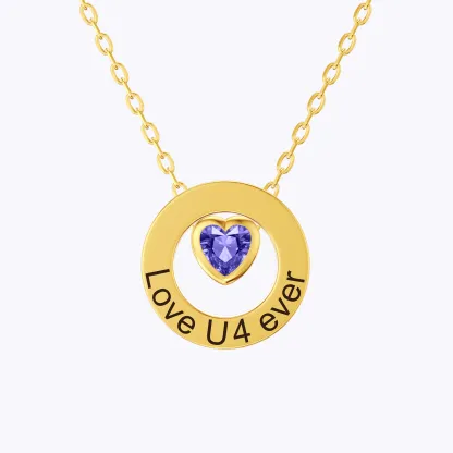 Personalized Circle Pendant Engraved Name Necklace with Heart Birthstone