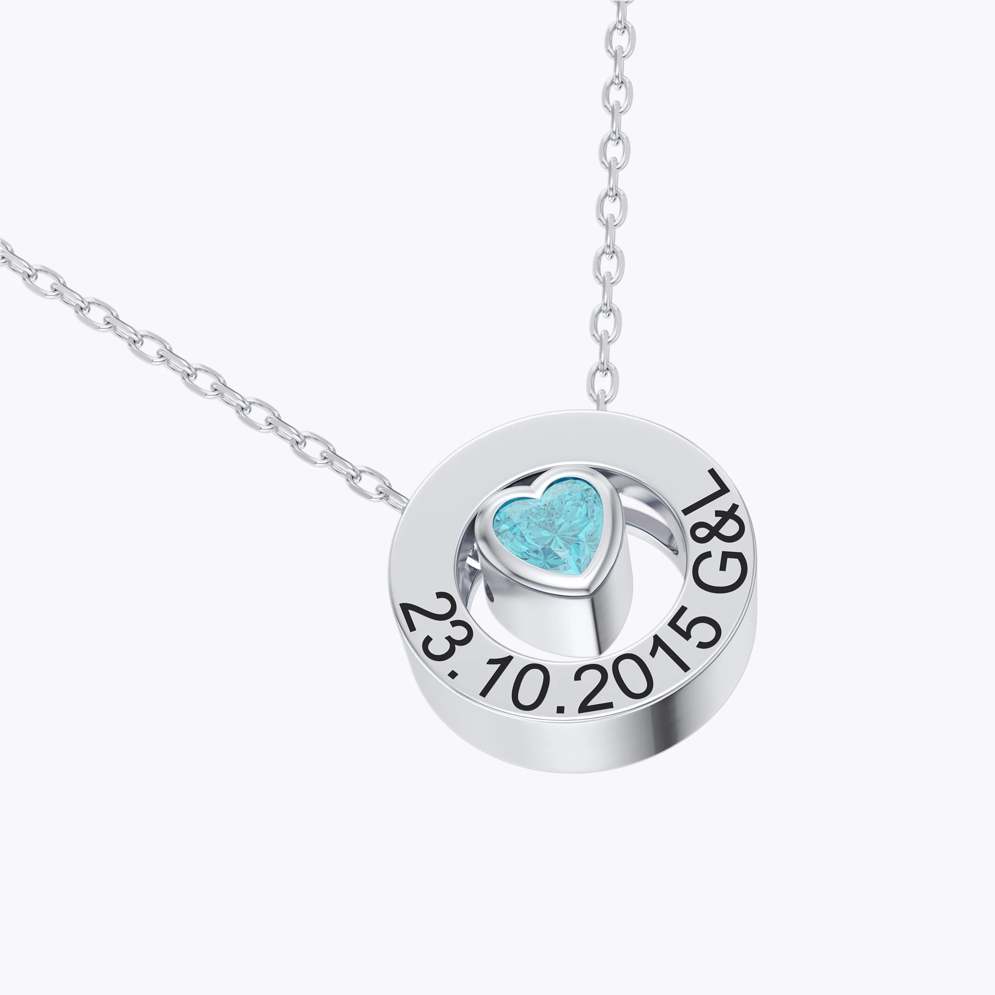 Personalized Circle Pendant Engraved Name Necklace with Heart Birthstone