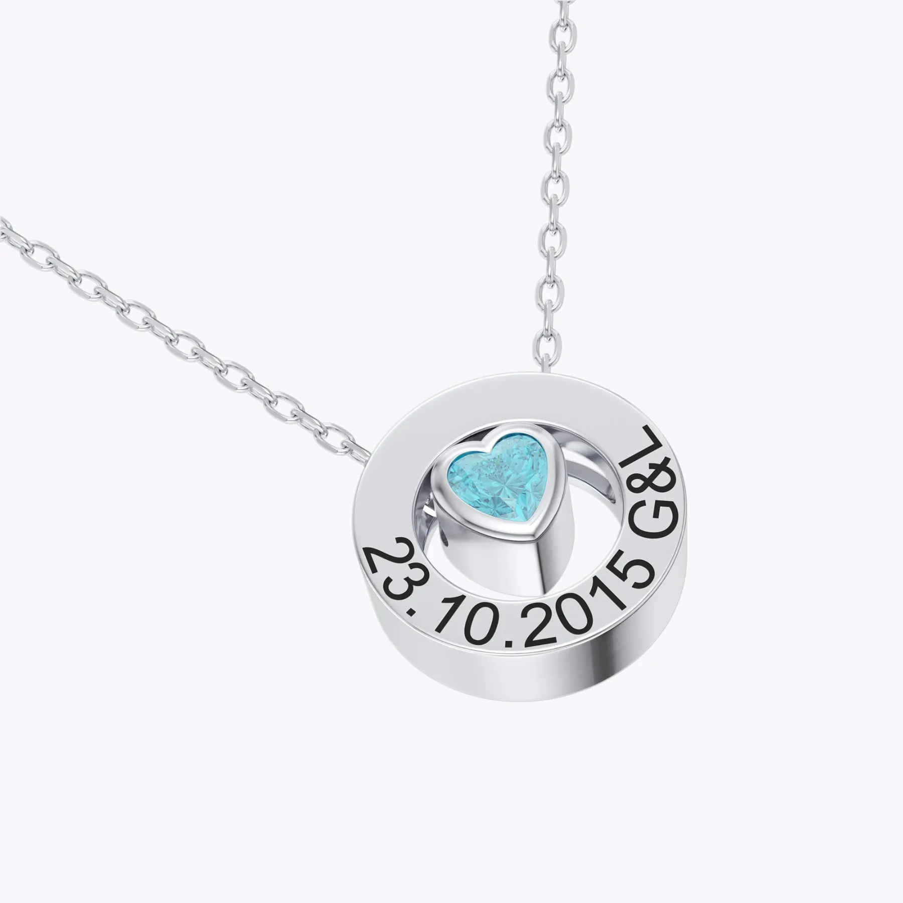 Personalized Circle Pendant Engraved Name Necklace with Heart Birthstone