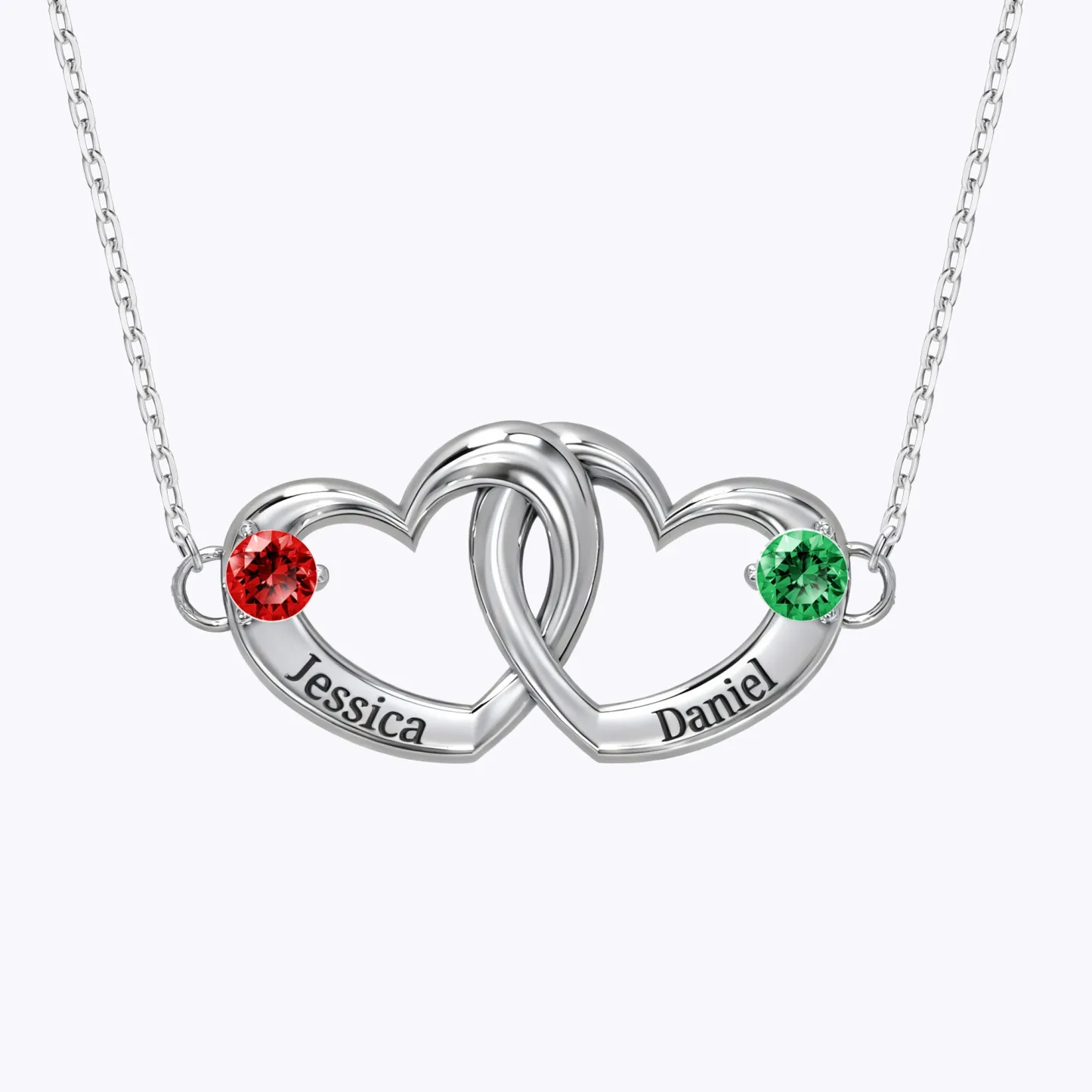Personalized Love Heart Double Birthstones Names Necklace