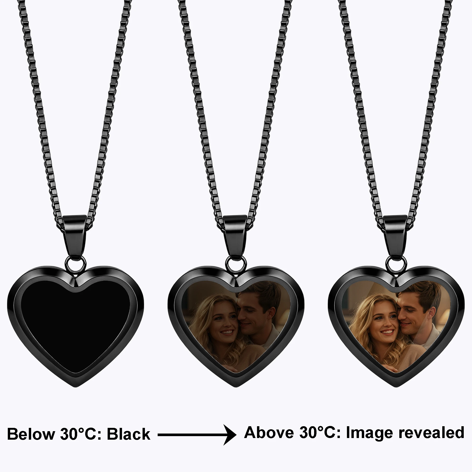 Custom Heart Shape Hidden Photo Heat Activated Necklace