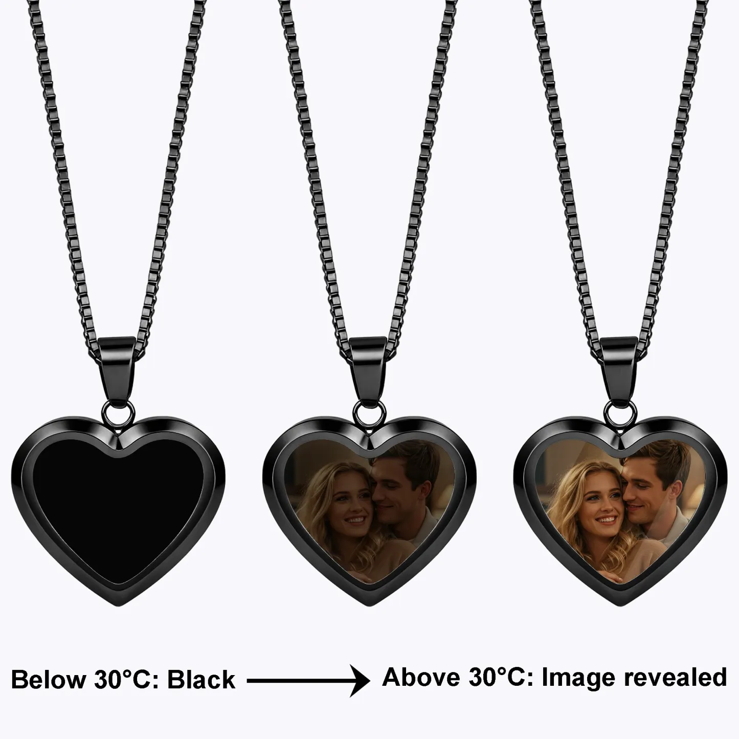 Custom Heart Shape Hidden Photo Heat Activated Necklace