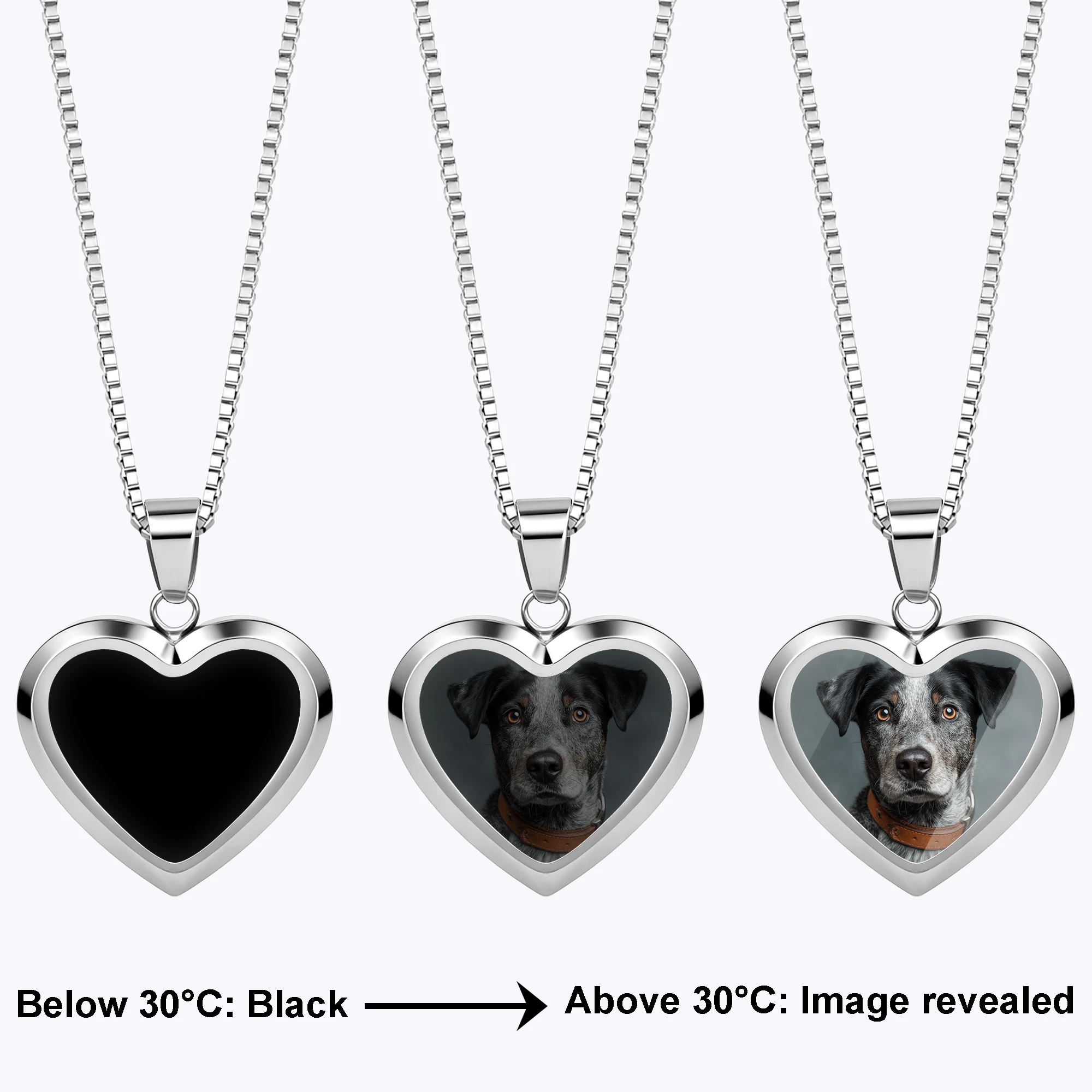 Custom Heart Shape Hidden Photo Heat Activated Necklace
