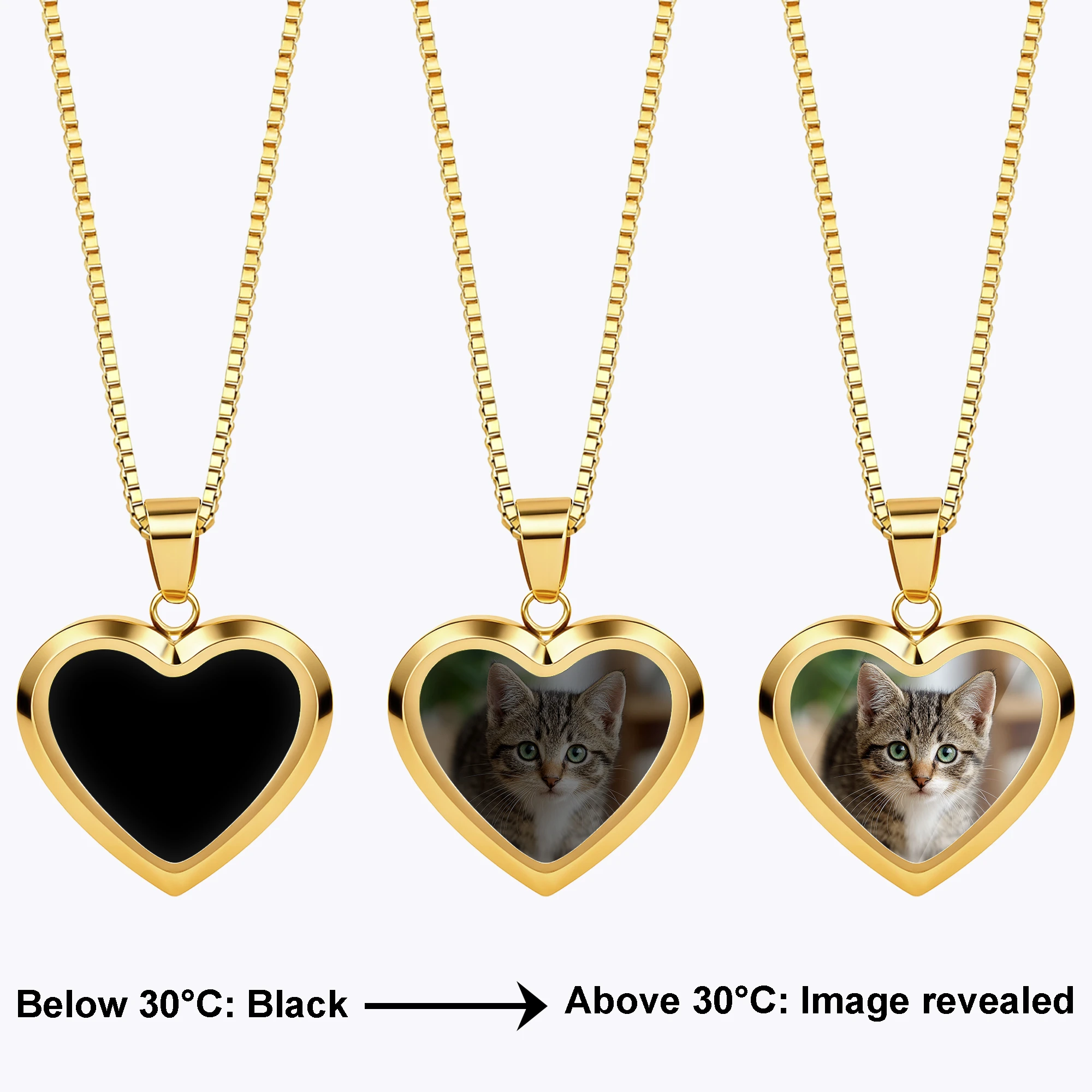 Custom Heart Shape Hidden Photo Heat Activated Necklace