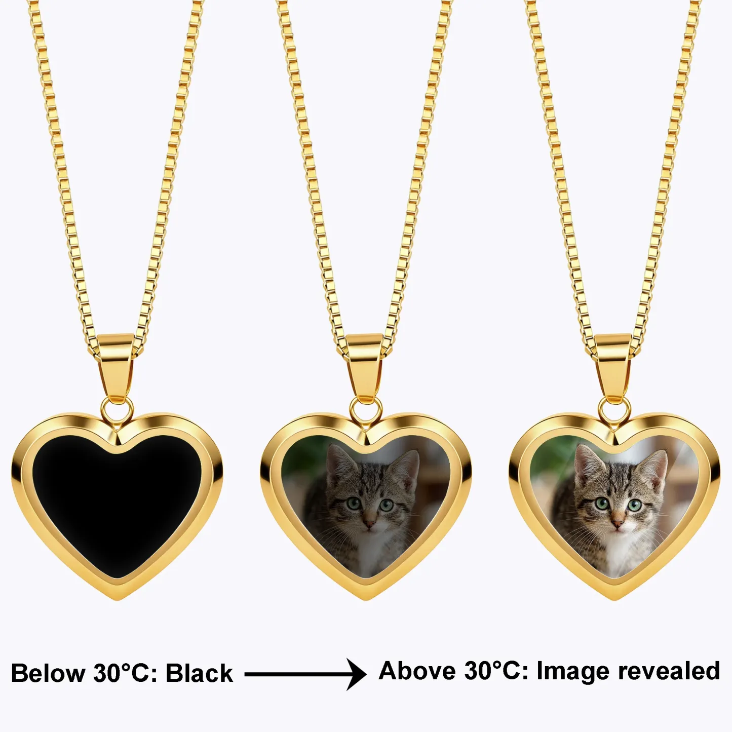Custom Heart Shape Hidden Photo Heat Activated Necklace