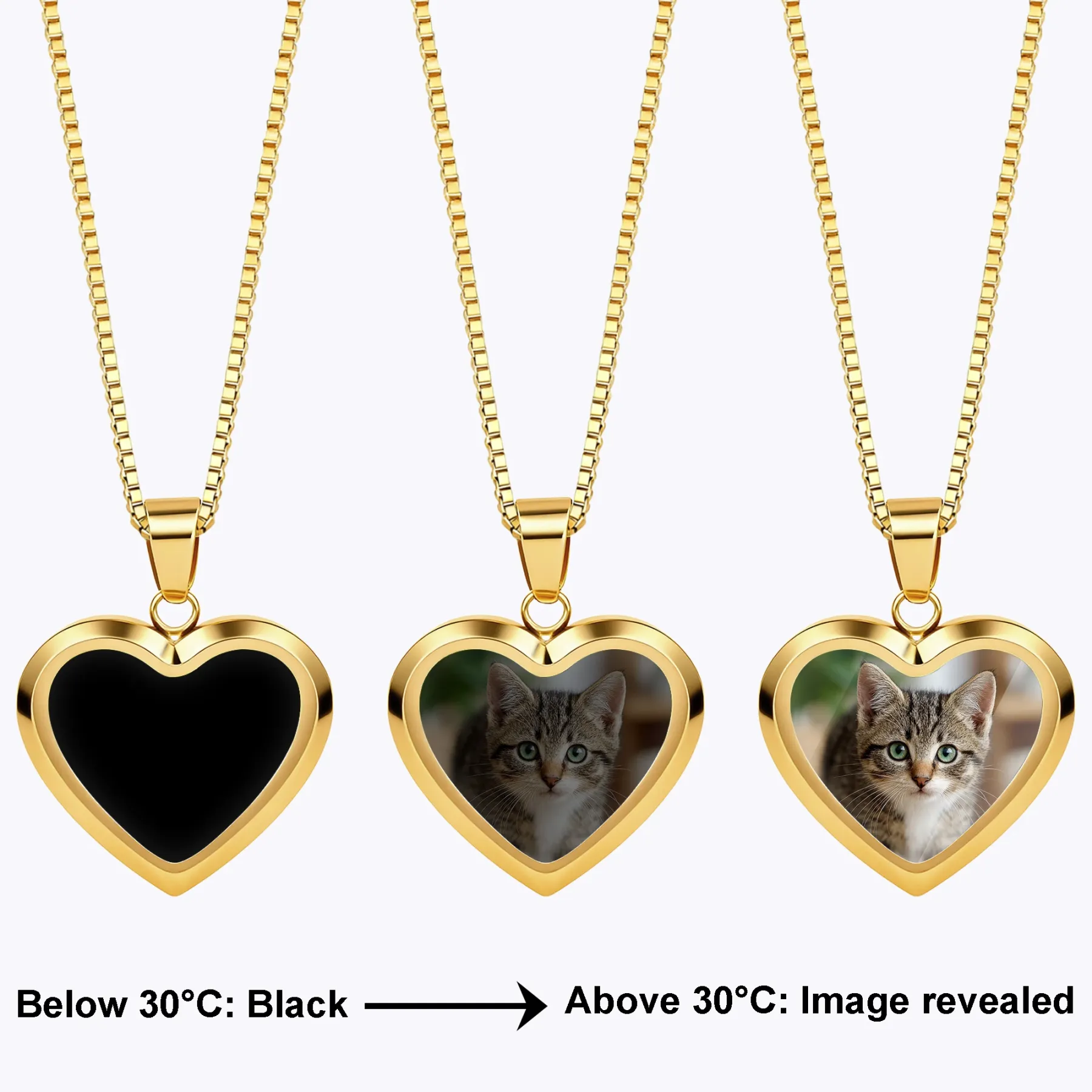 Custom Heart Shape Hidden Photo Heat Activated Necklace