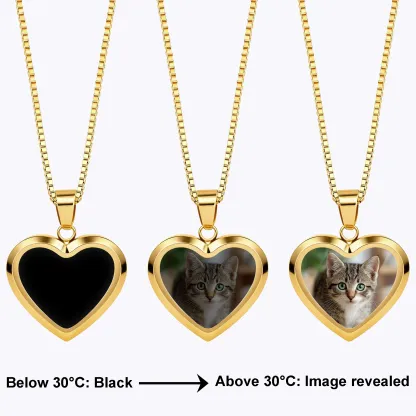 Custom Heart Shape Hidden Photo Heat Activated Necklace