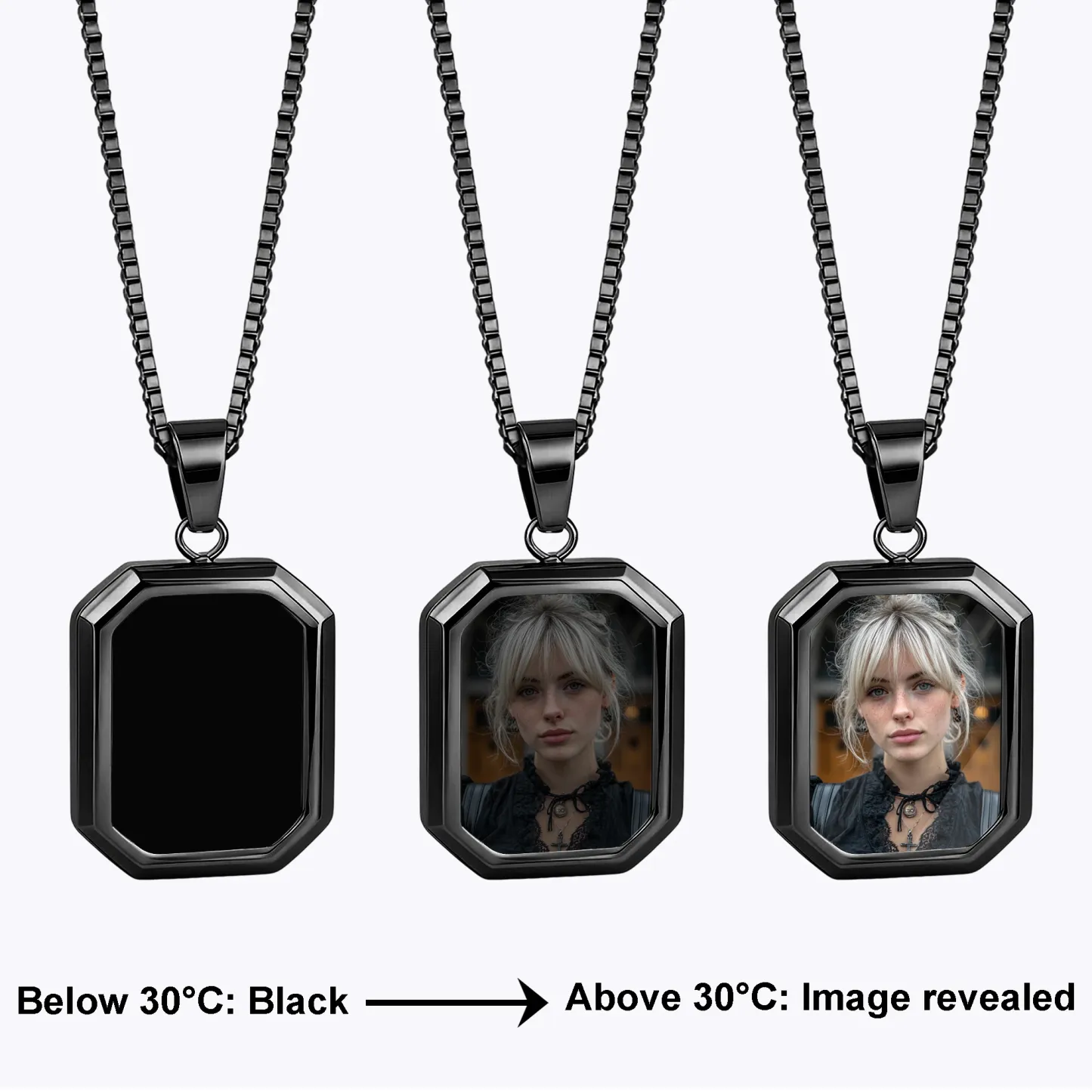 Custom Octagonal Hidden Photo Heat Activated Necklace