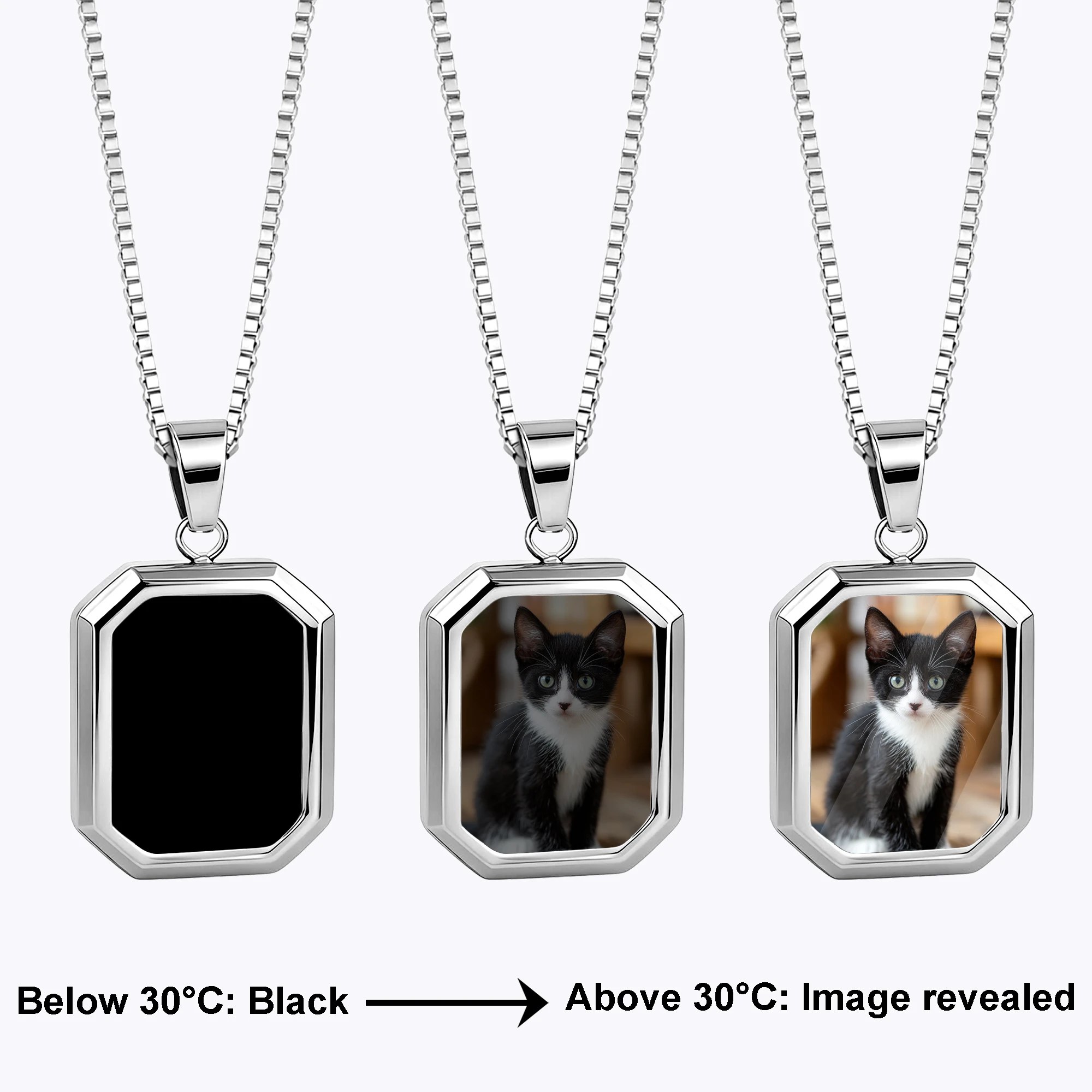 Custom Octagonal Hidden Photo Heat Activated Necklace