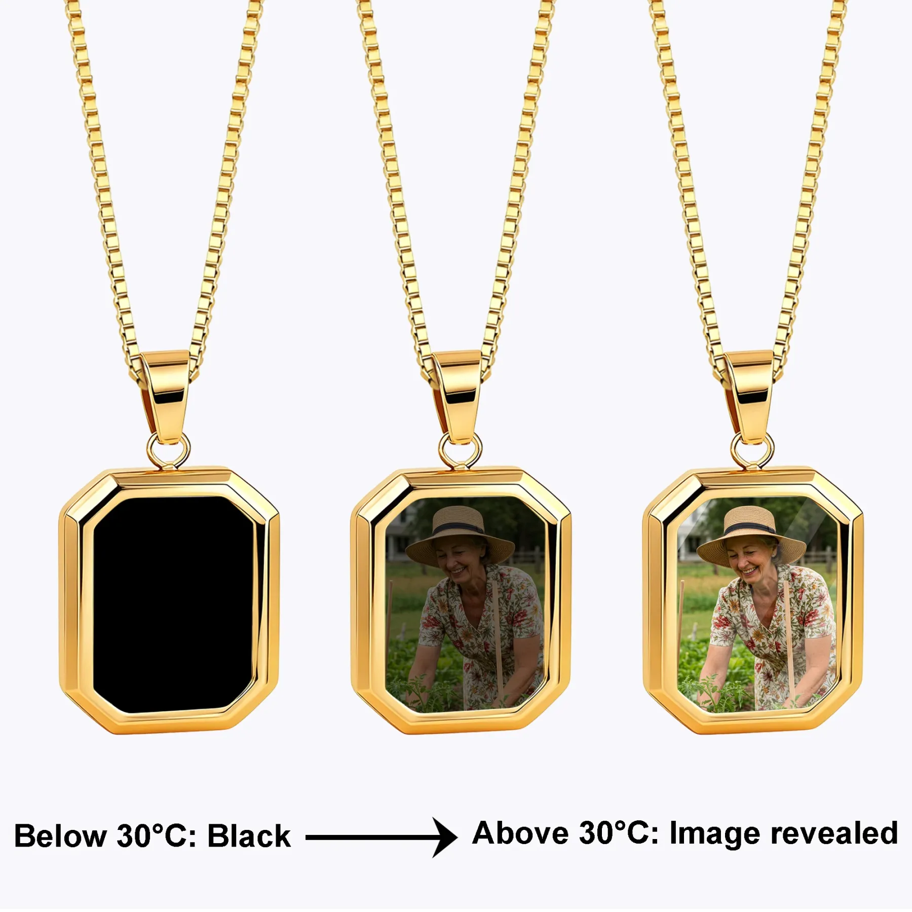 Custom Octagonal Hidden Photo Heat Activated Necklace