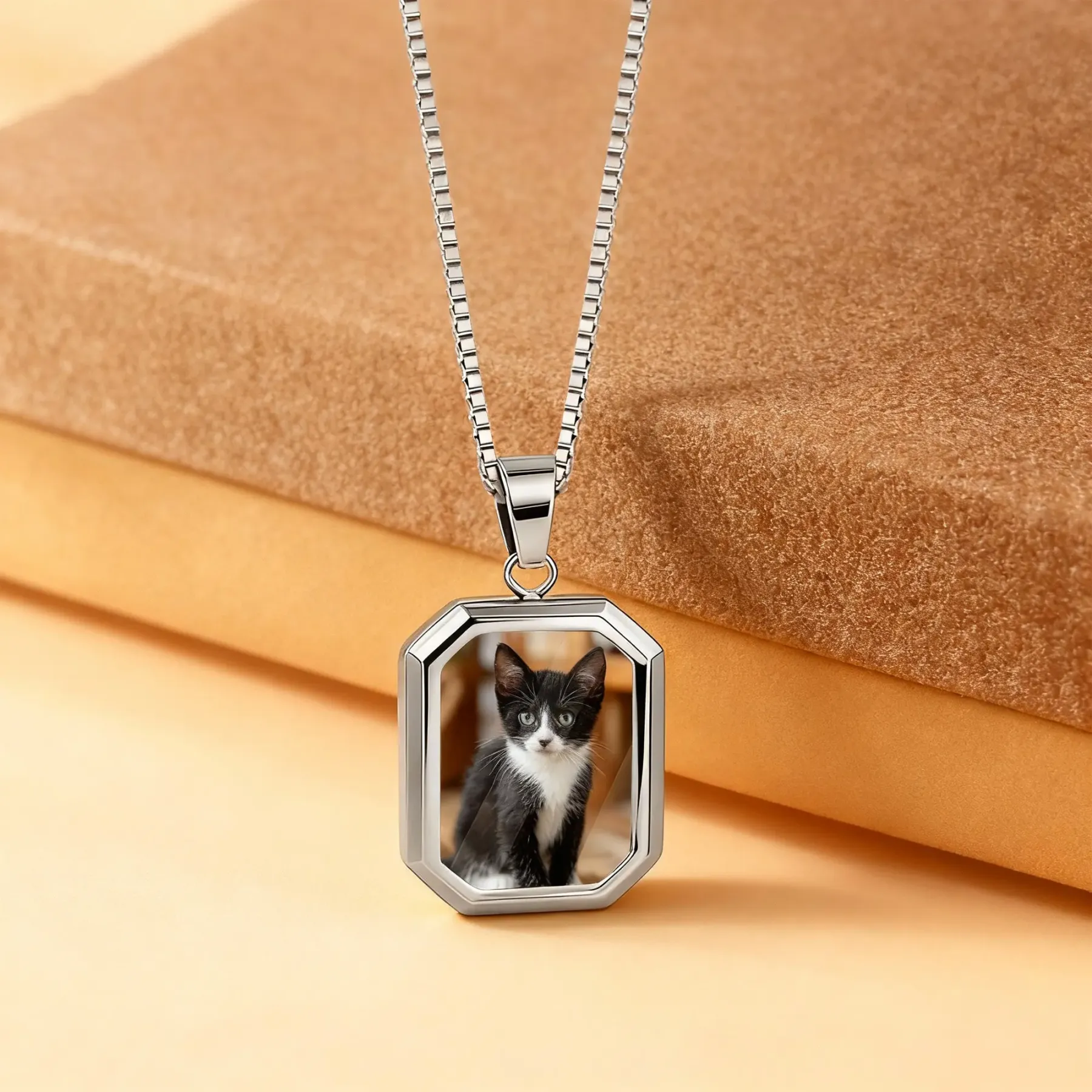 Custom Octagonal Hidden Photo Heat Activated Necklace