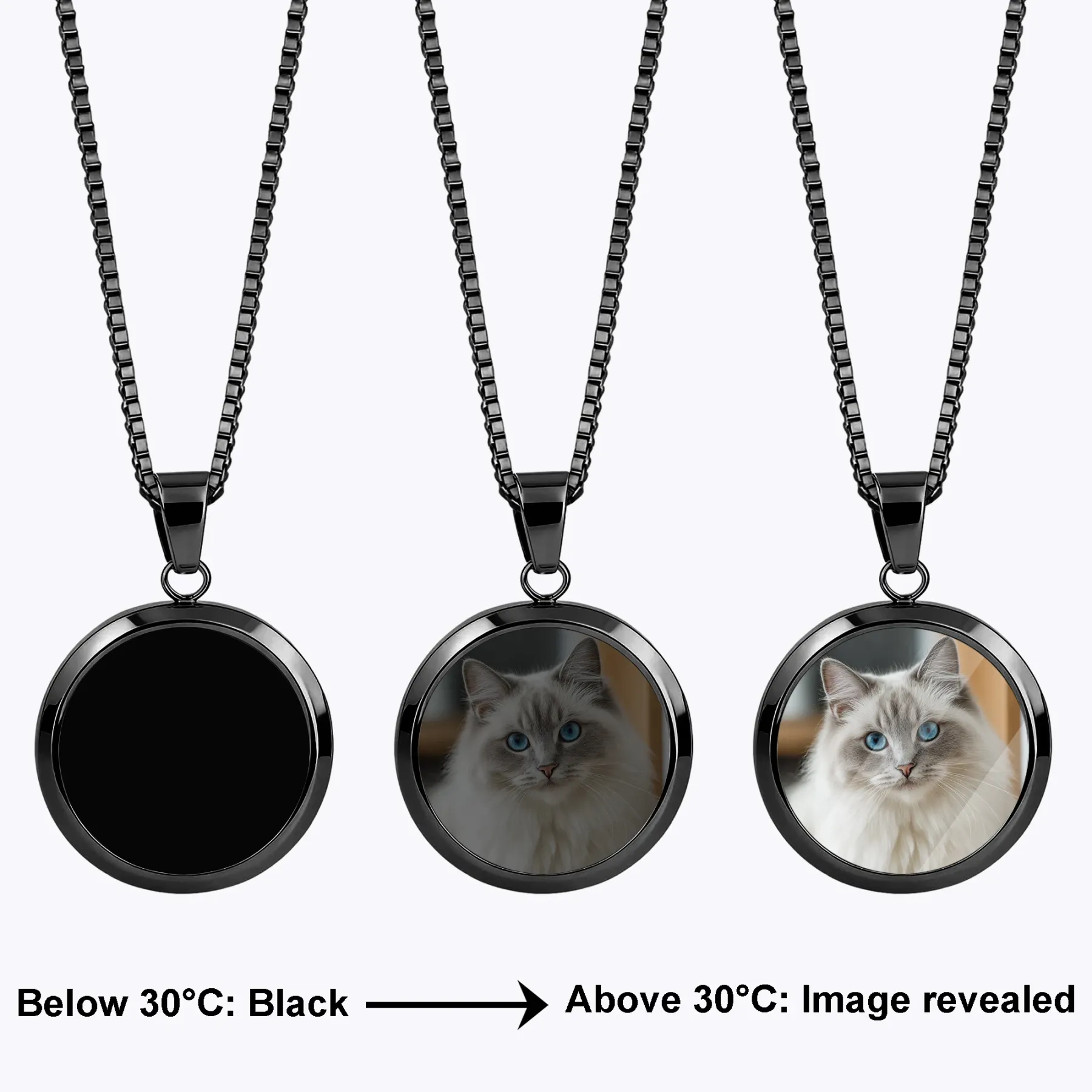 Custom Round Shape Hidden Photo Heat Activated Necklace