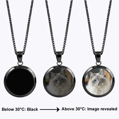 Custom Round Shape Hidden Photo Heat Activated Necklace