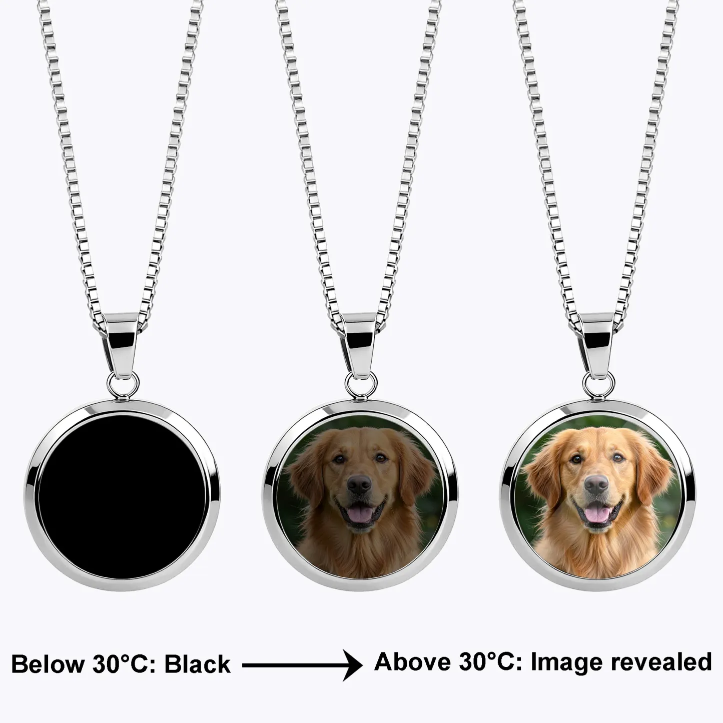 Custom Round Shape Hidden Photo Heat Activated Necklace