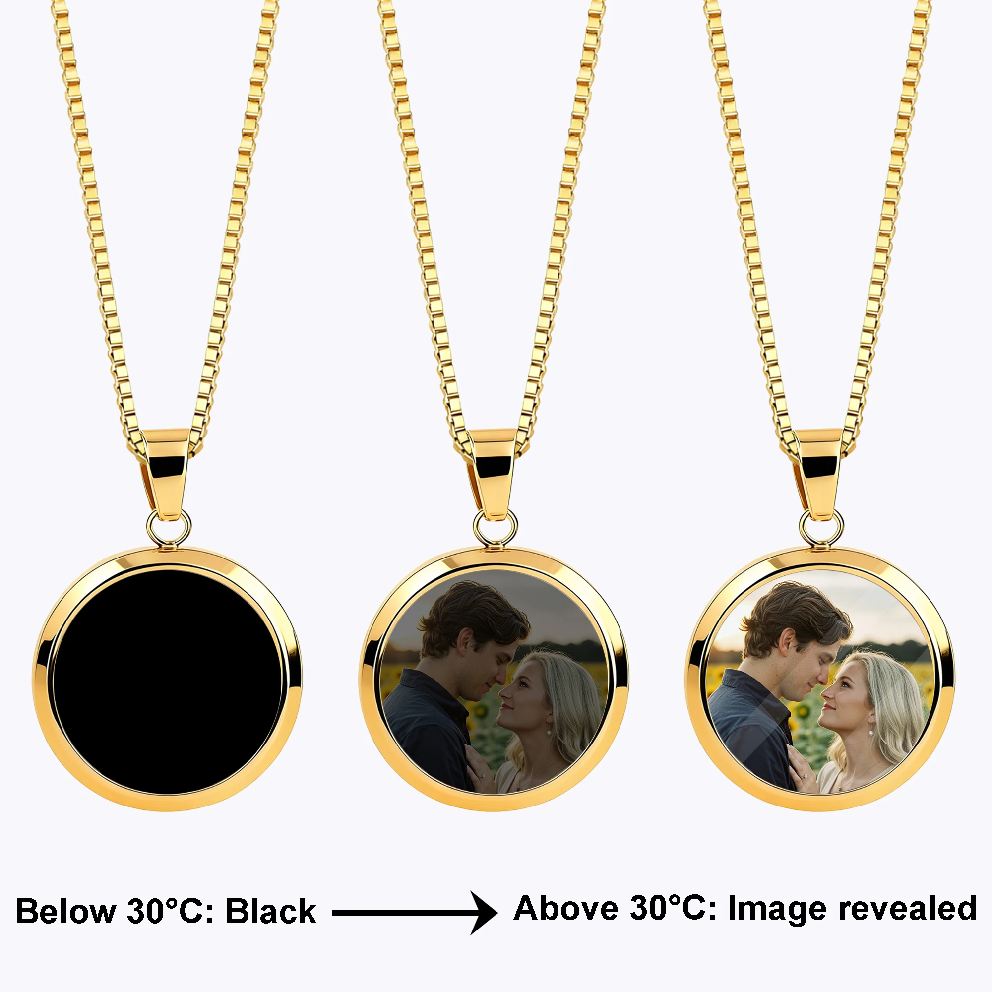 Custom Round Shape Hidden Photo Heat Activated Necklace
