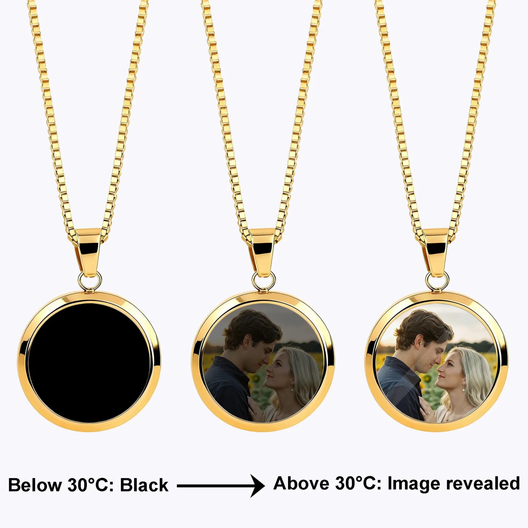Custom Round Shape Hidden Photo Heat Activated Necklace