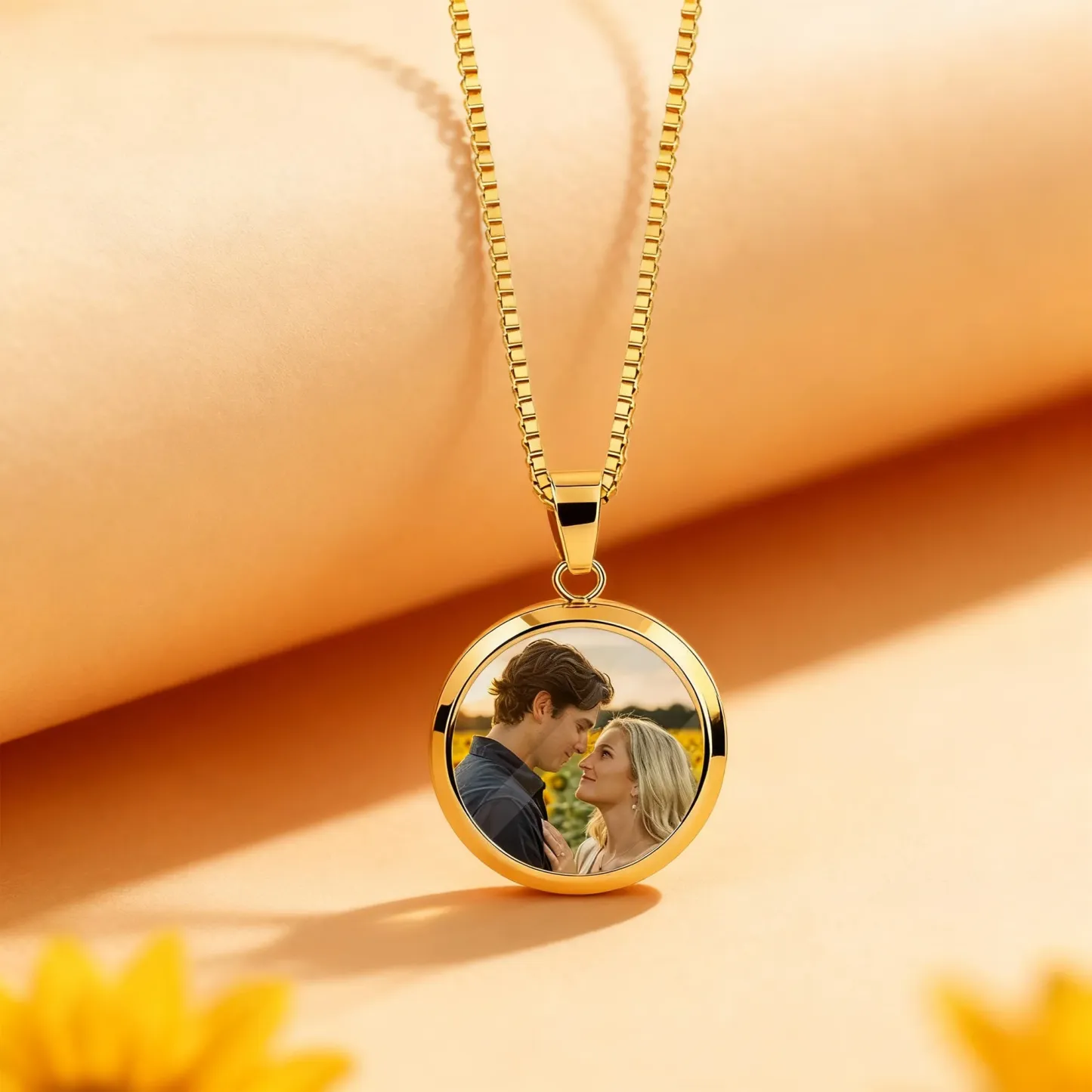 Custom Round Shape Hidden Photo Heat Activated Necklace