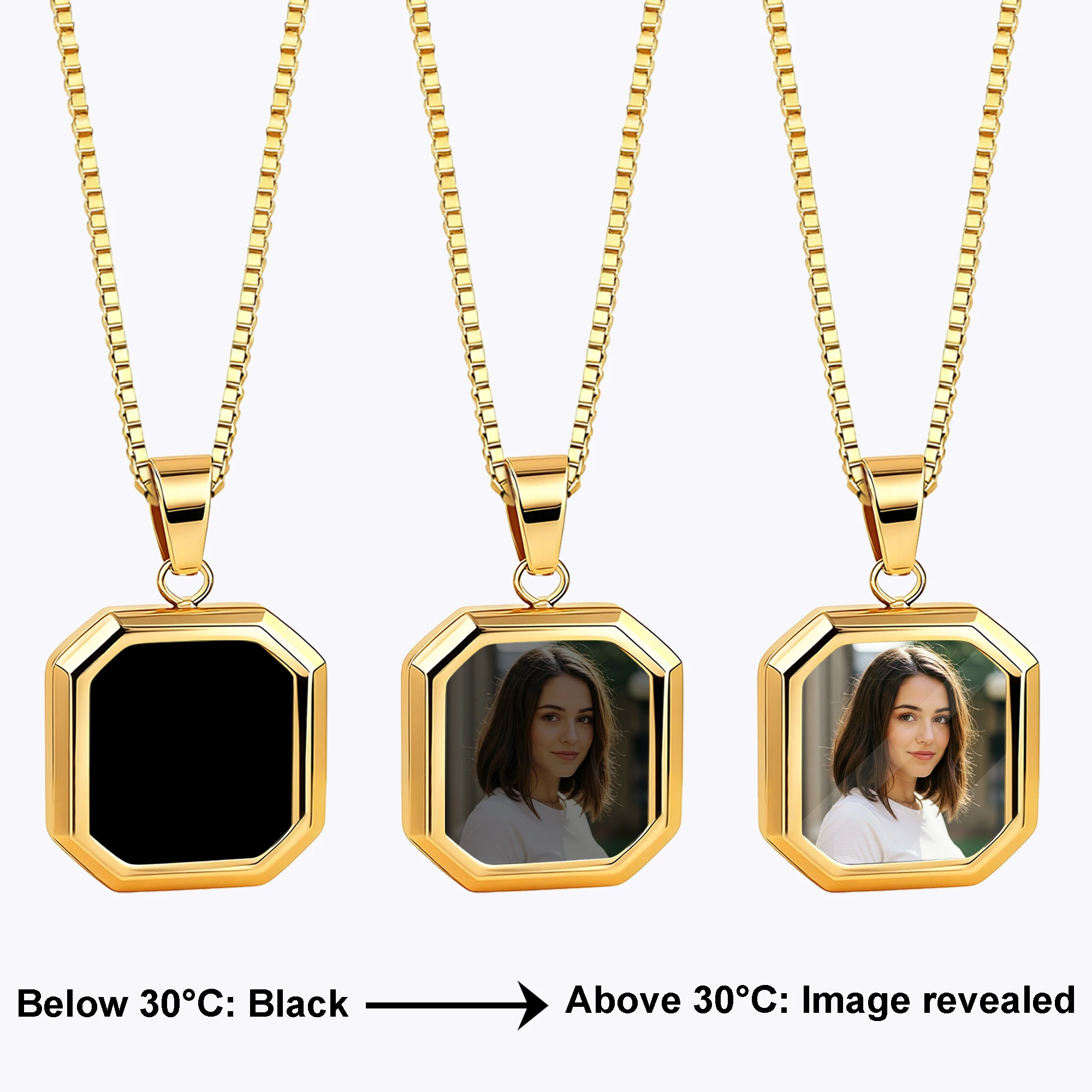 Personalized Octagonal Hidden Photo Heat Activated Necklace