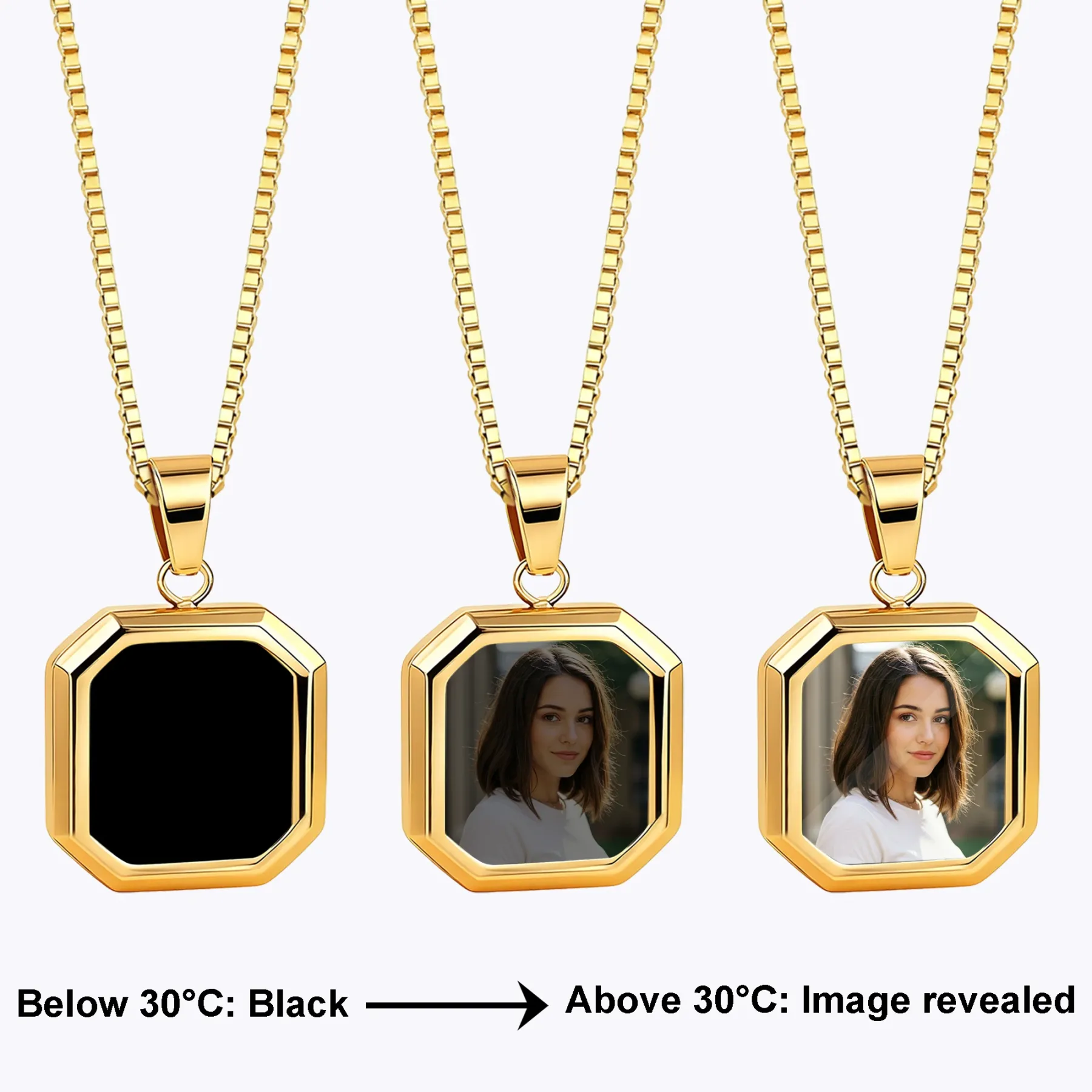 Personalized Octagonal Hidden Photo Heat Activated Necklace