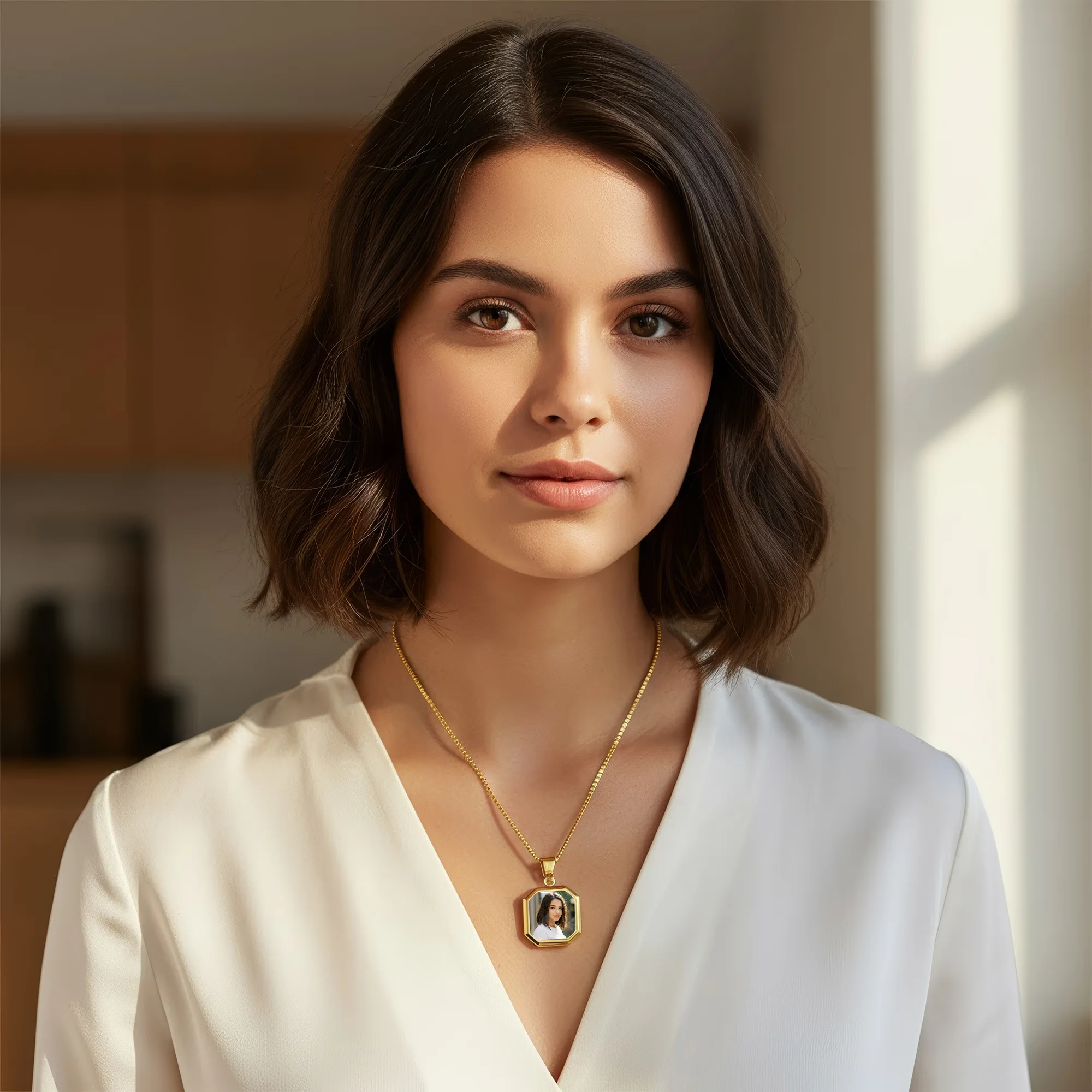 Personalized Octagonal Hidden Photo Heat Activated Necklace