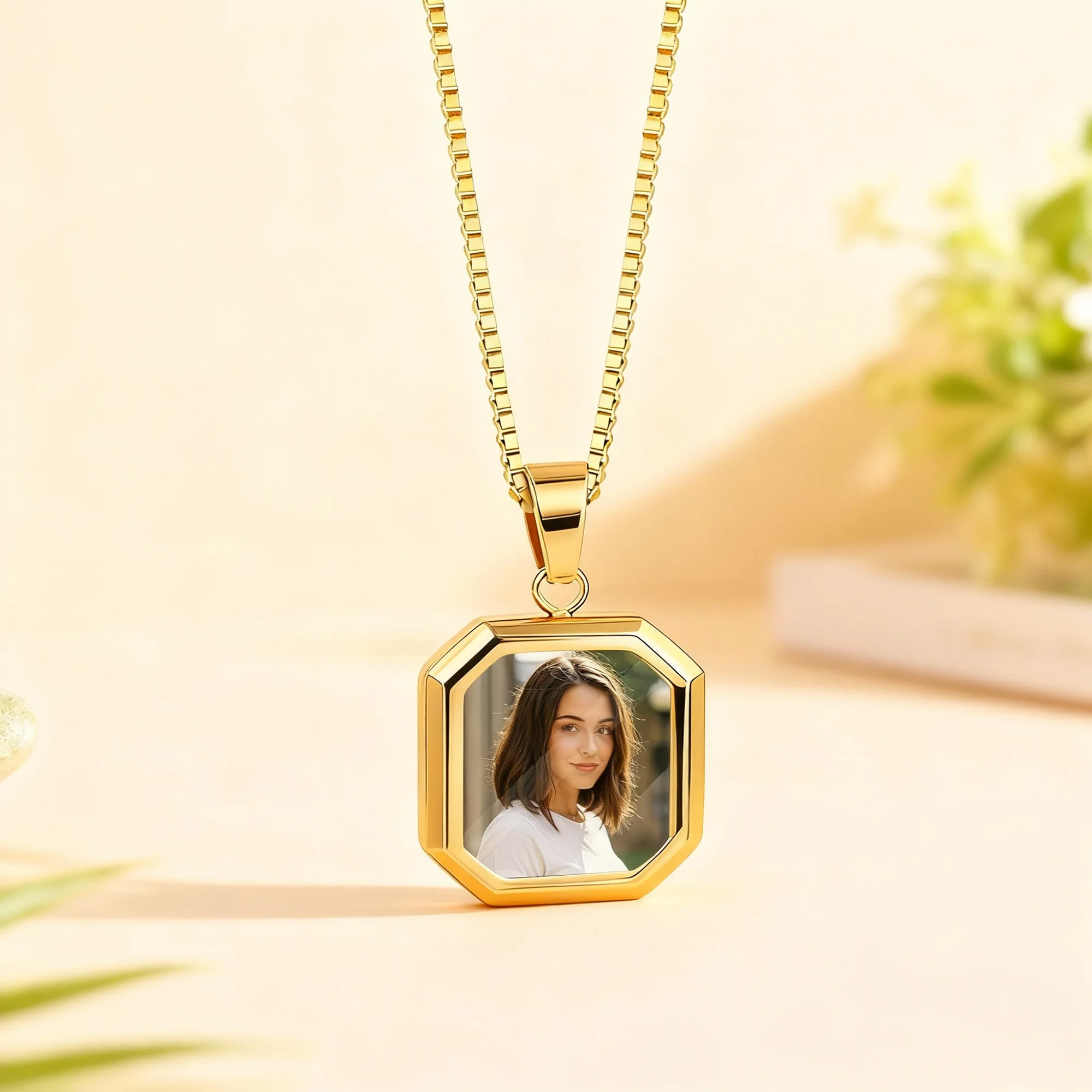 Personalized Octagonal Hidden Photo Heat Activated Necklace