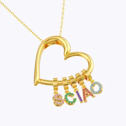 Custom Pavé Birthstone Letter Charms Heart Shape Pendant Necklace