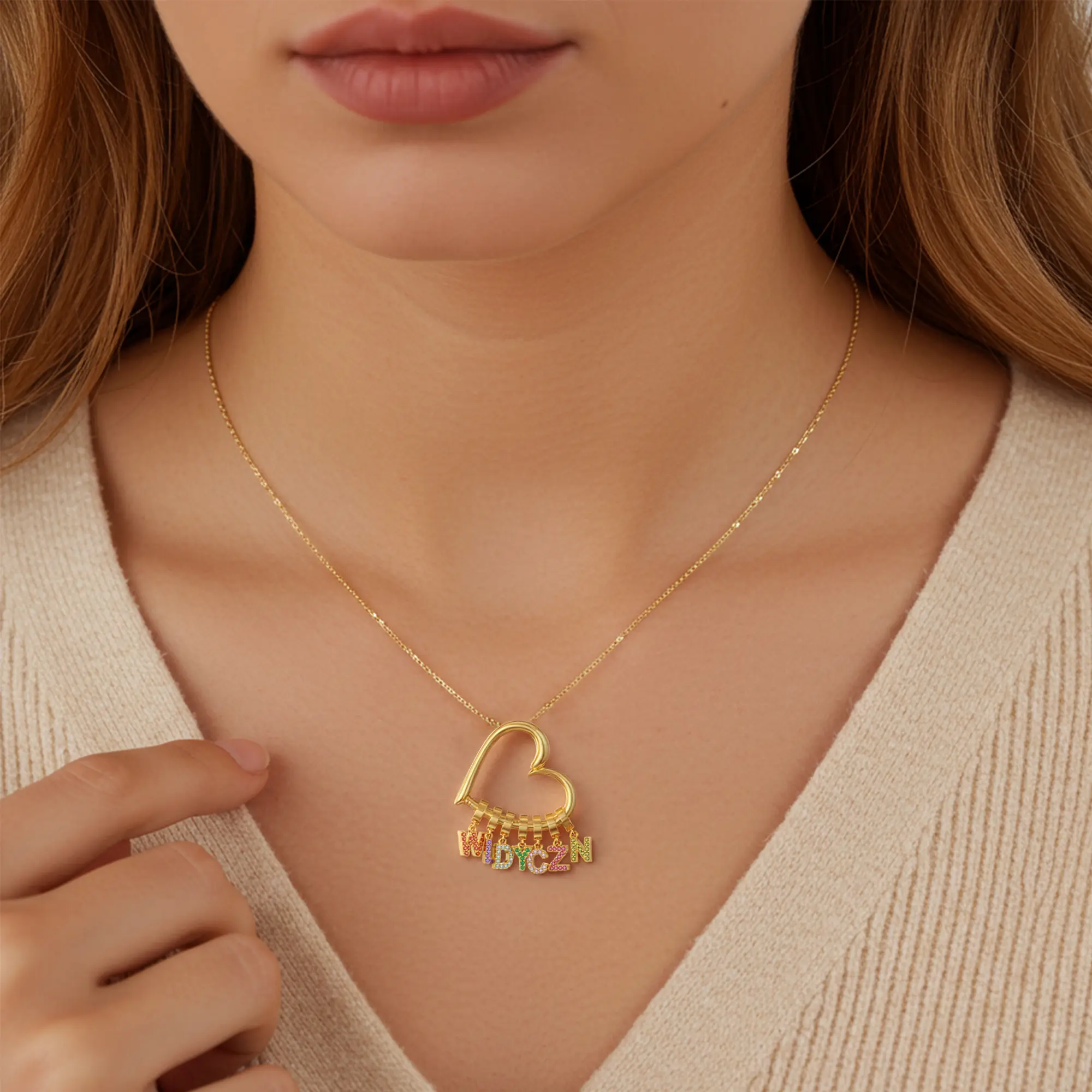 Custom Pavé Birthstone Letter Charms Heart Shape Pendant Necklace