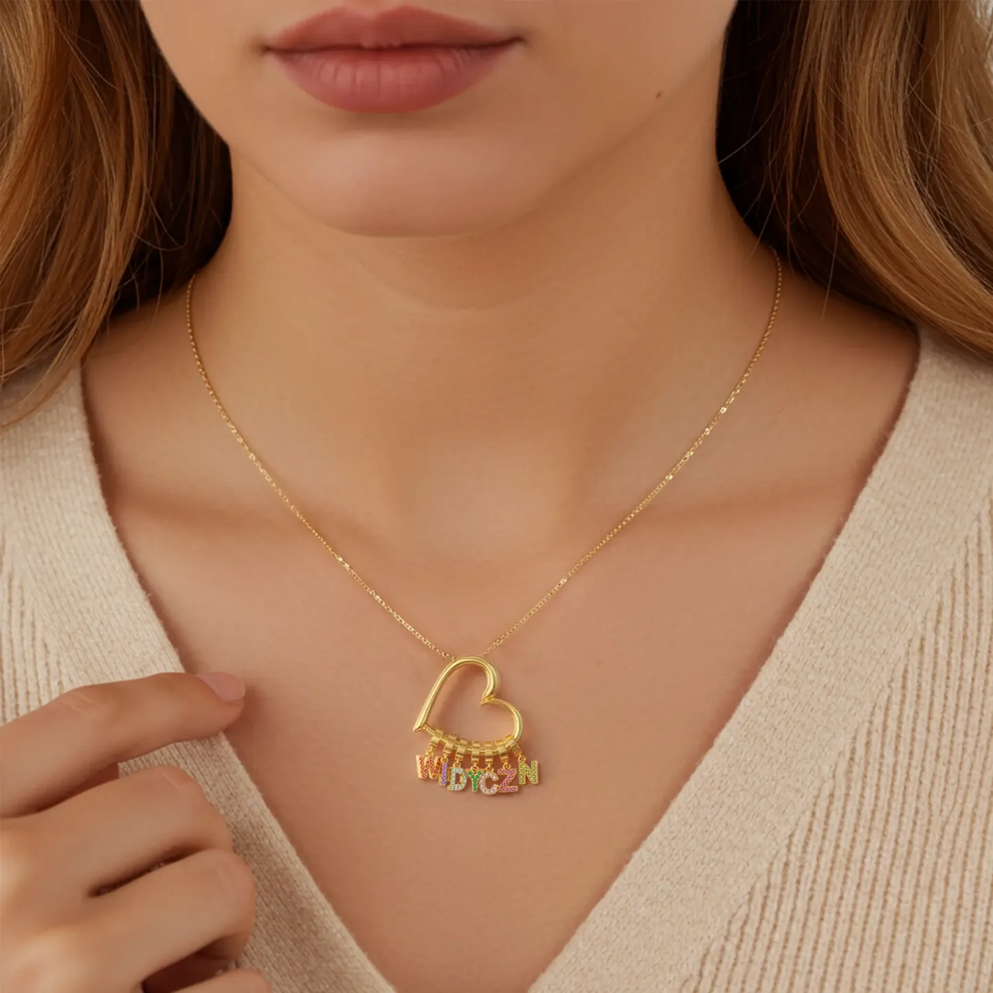 Custom Pavé Birthstone Letter Charms Heart Shape Pendant Necklace