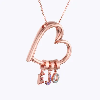 Custom Pavé Birthstone Letter Charms Heart Shape Pendant Necklace