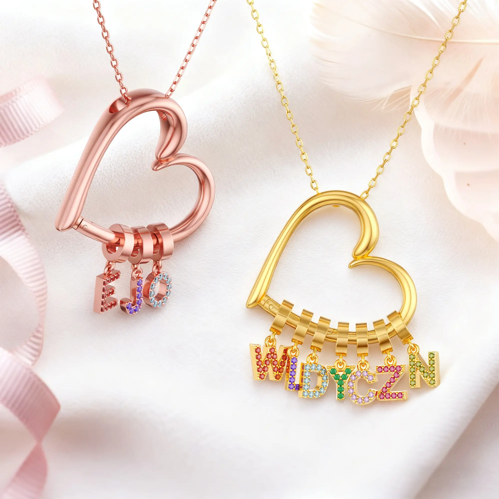 Custom Pavé Birthstone Letter Charms Heart Shape Pendant Necklace